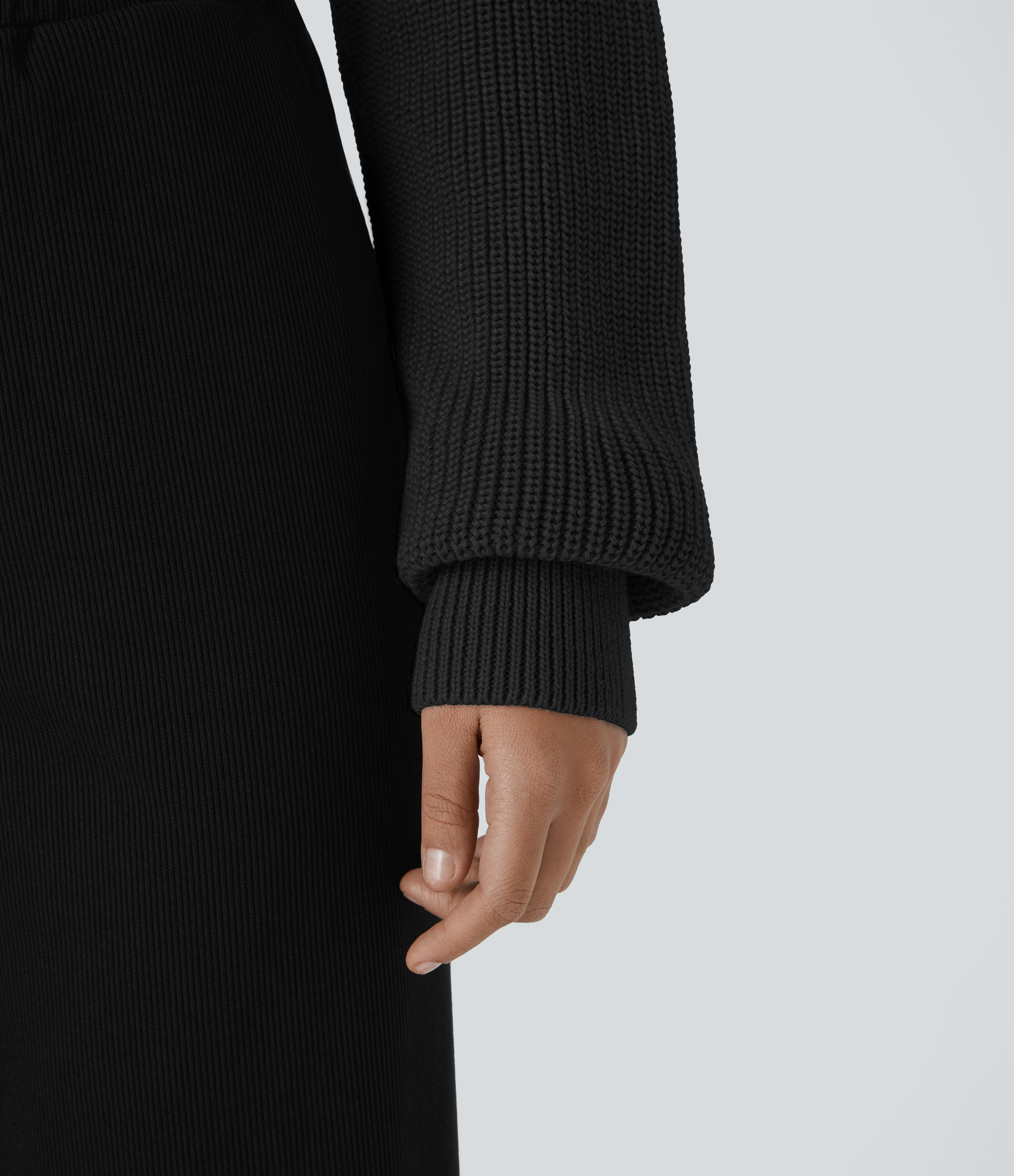 Halara High Neck Dropped Shoulder Flap Pocket Cropped Casual Sweater  - Black - L 