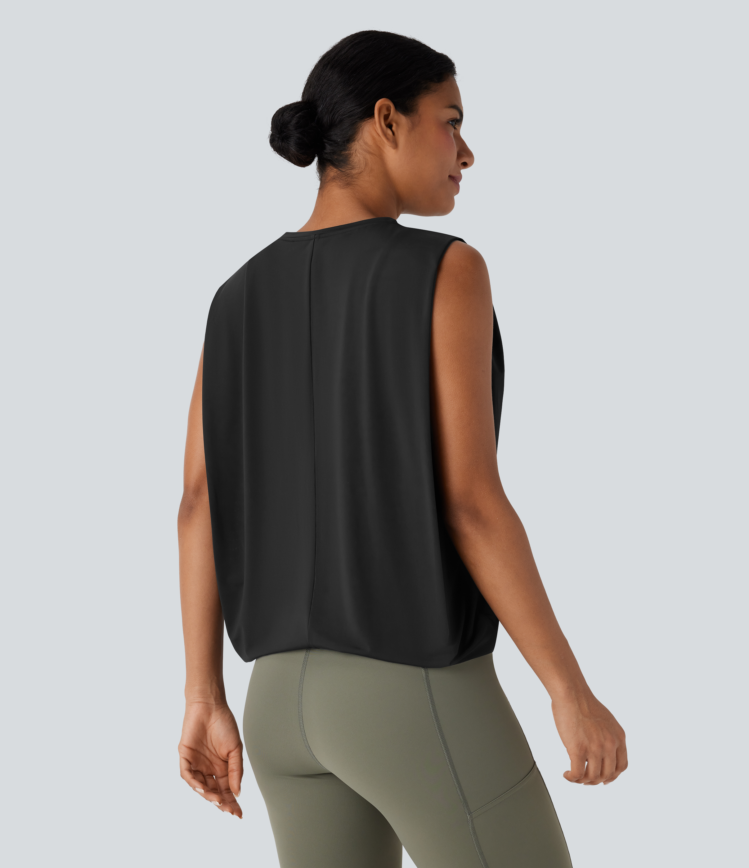 Halara Round Neck Ruched Cool Touch Yoga Tank Top Tank Top - Black - XS golf tops halter top tunic tops sleeveless tops backless top 