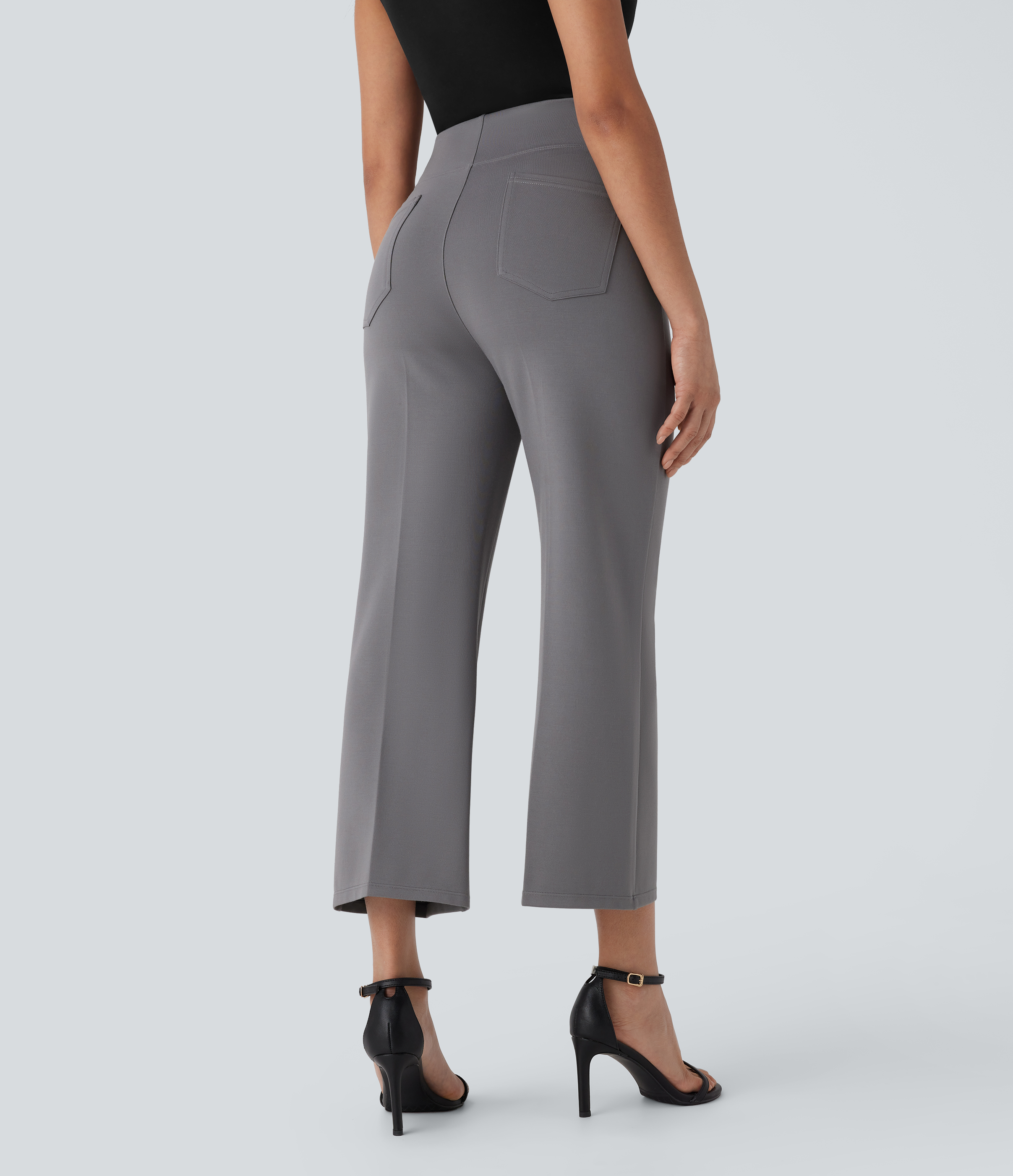 Halara Halara Flexв„ў High Waisted Tummy Control Back Side Pocket Cropped Slight Flare Work Pants  - Putty Gray - XL(regular) sweatpants 