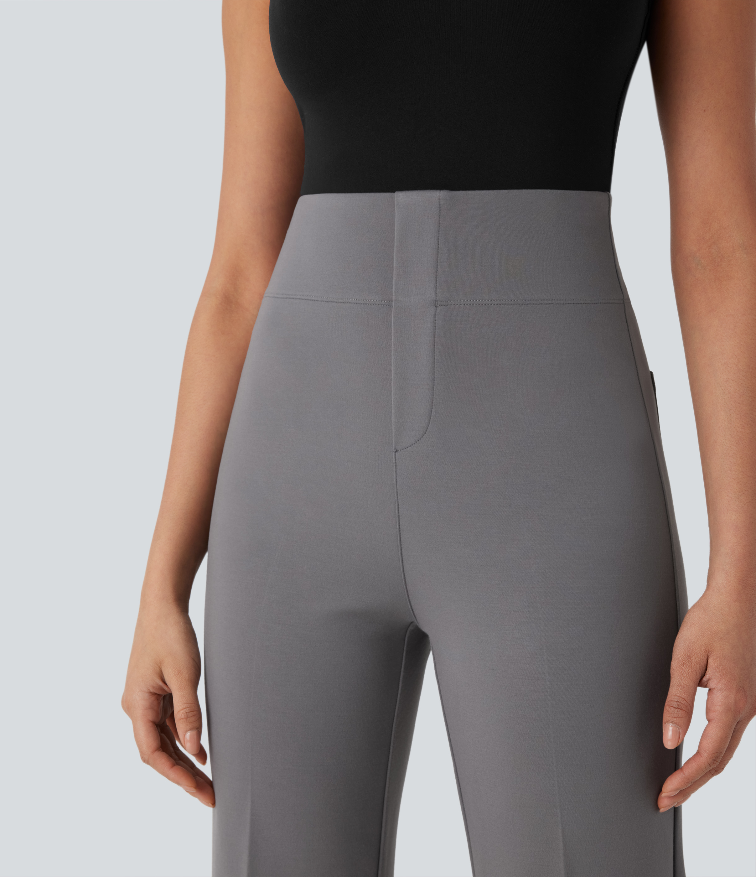 Halara Halara Flexв„ў High Waisted Tummy Control Back Side Pocket Cropped Slight Flare Work Pants  - Putty Gray - XL(regular) sweatpants 