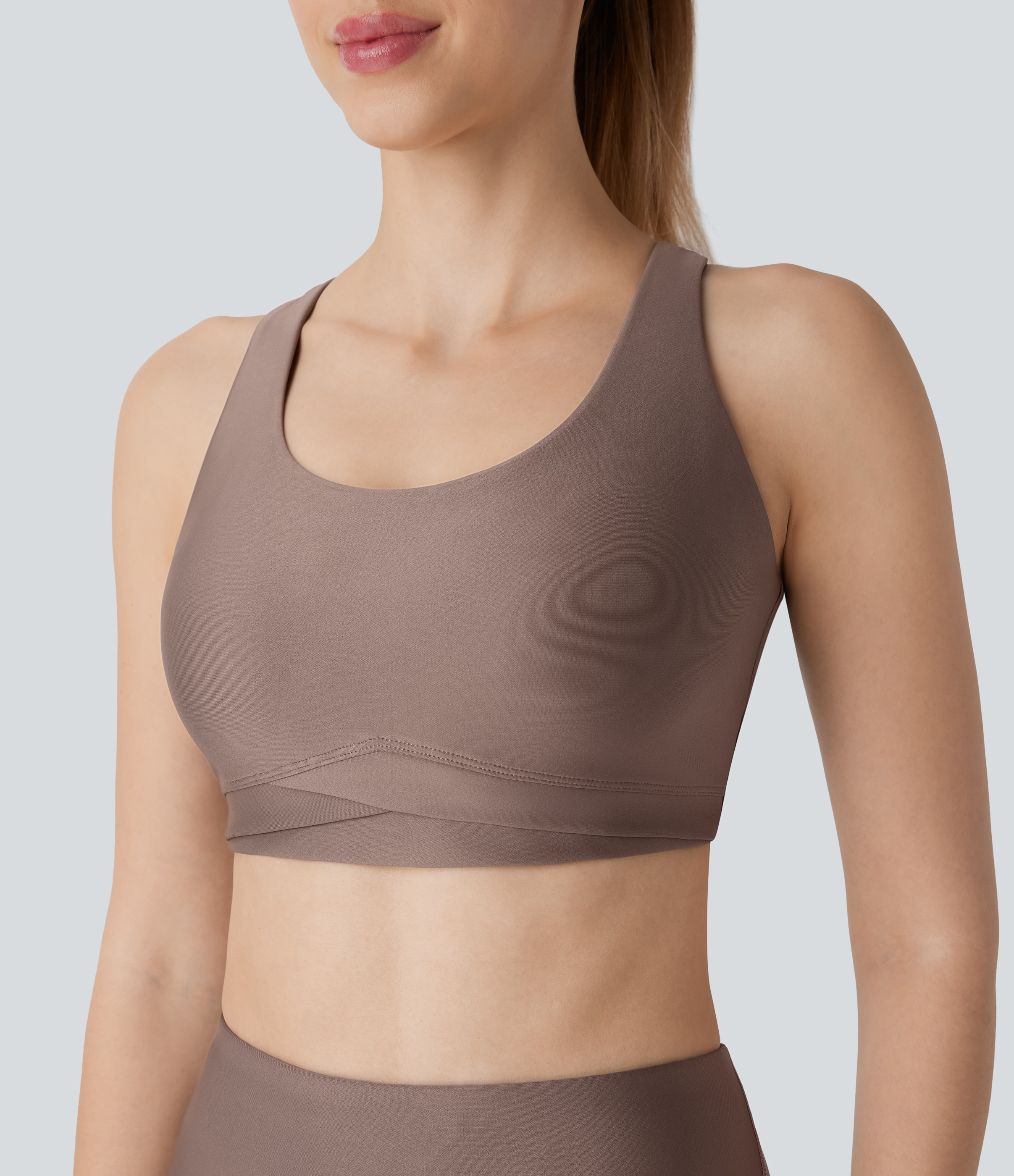 Halara Medium Support Backless Crisscross Adjustable Hook Sheen Workout Sports Bra  - Hay Brown - XL push up bra strapless bra backless bra 