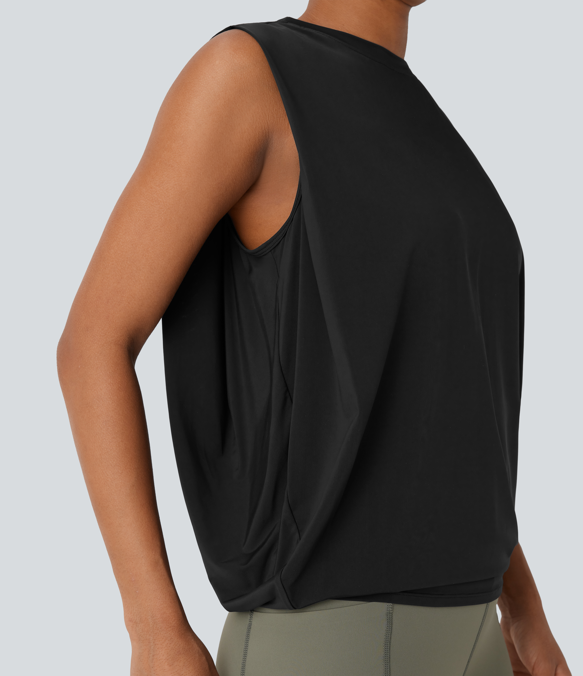 Halara Round Neck Ruched Cool Touch Yoga Tank Top Tank Top - Black - XS golf tops halter top tunic tops sleeveless tops backless top 