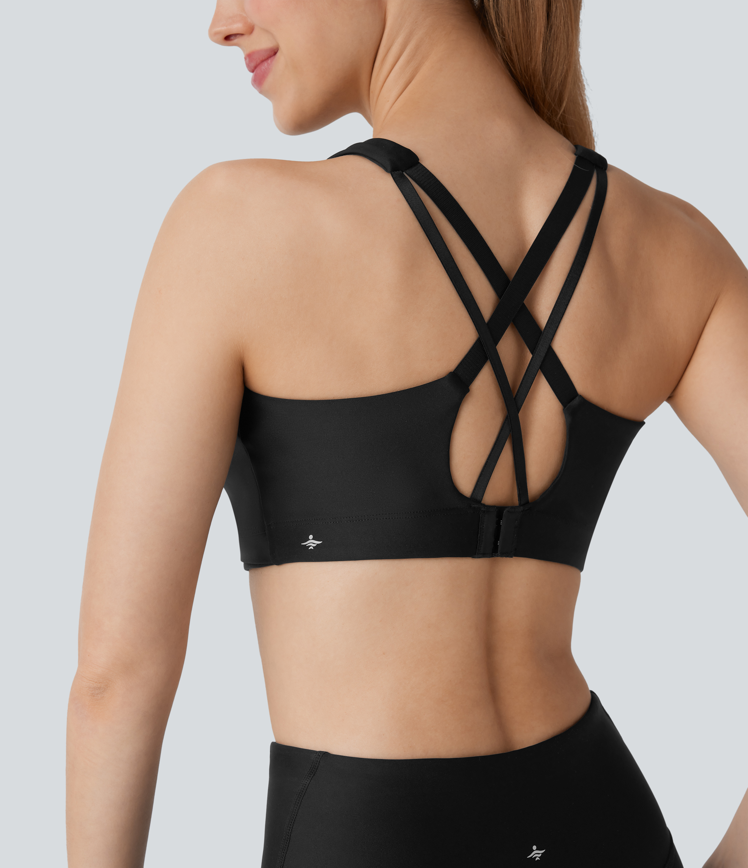Halara Medium Support Backless Crisscross Adjustable Hook Sheen Workout Sports Bra  - Black - XL push up bra strapless bra backless bra 
