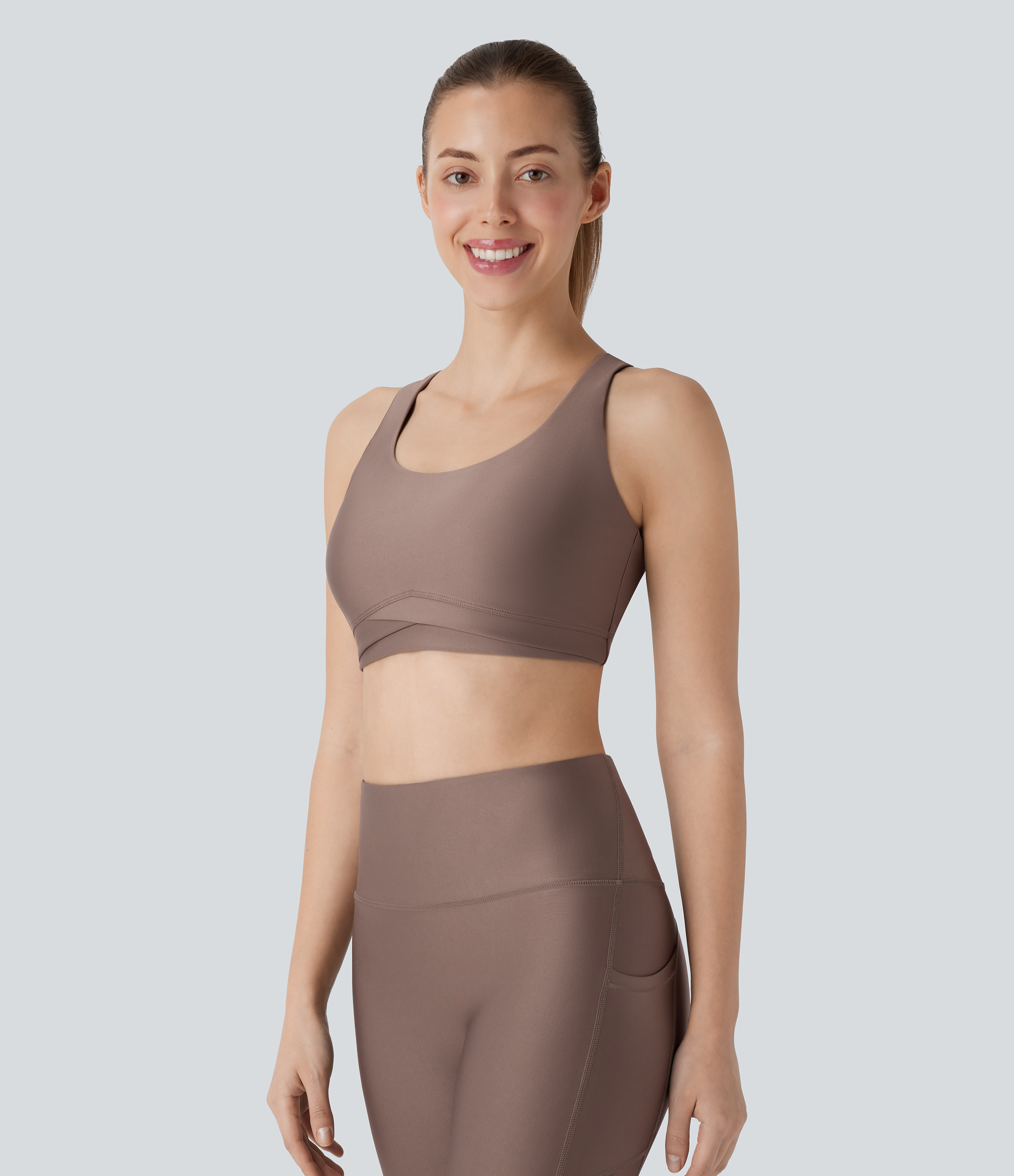 Halara Medium Support Backless Crisscross Adjustable Hook Sheen Workout Sports Bra  - Hay Brown - XL push up bra strapless bra backless bra 