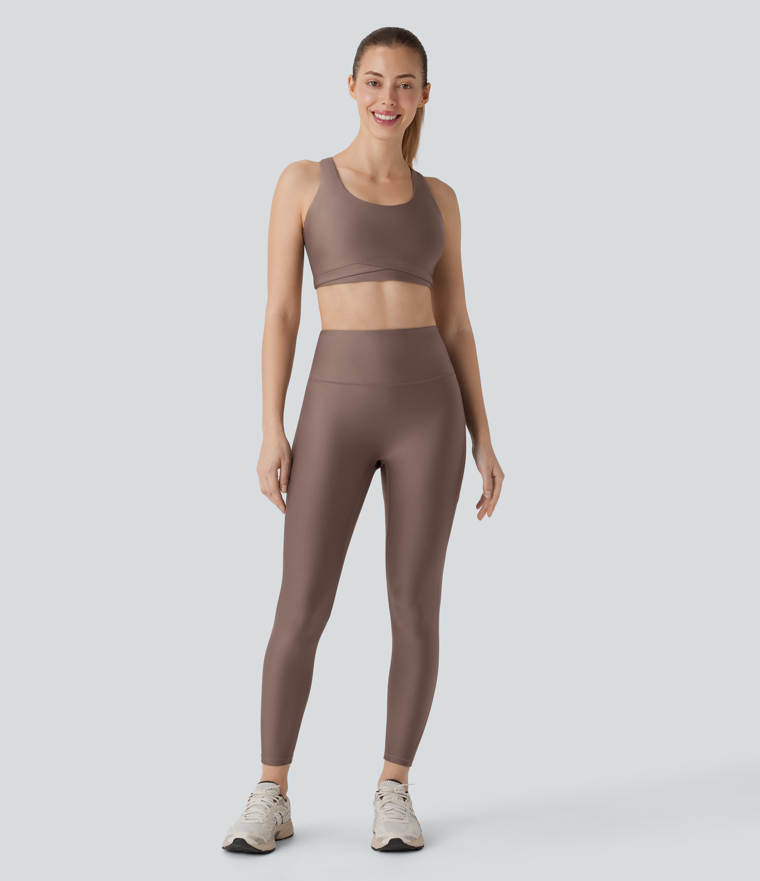 Halara Medium Support Backless Crisscross Adjustable Hook Sheen Workout Sports Bra  - Hay Brown - XL push up bra strapless bra backless bra 