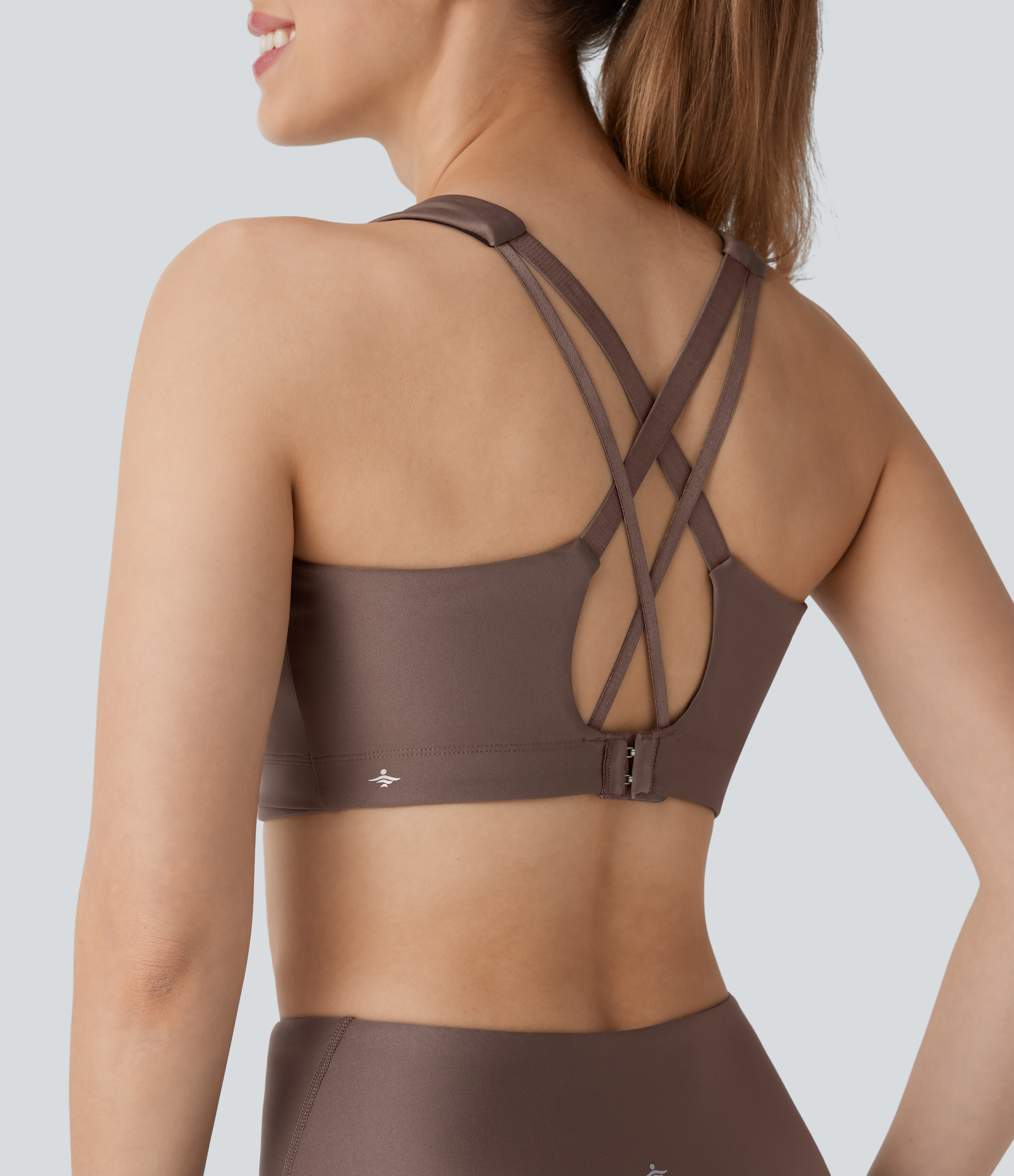 Halara Medium Support Backless Crisscross Adjustable Hook Sheen Workout Sports Bra  - Hay Brown - XL push up bra strapless bra backless bra 