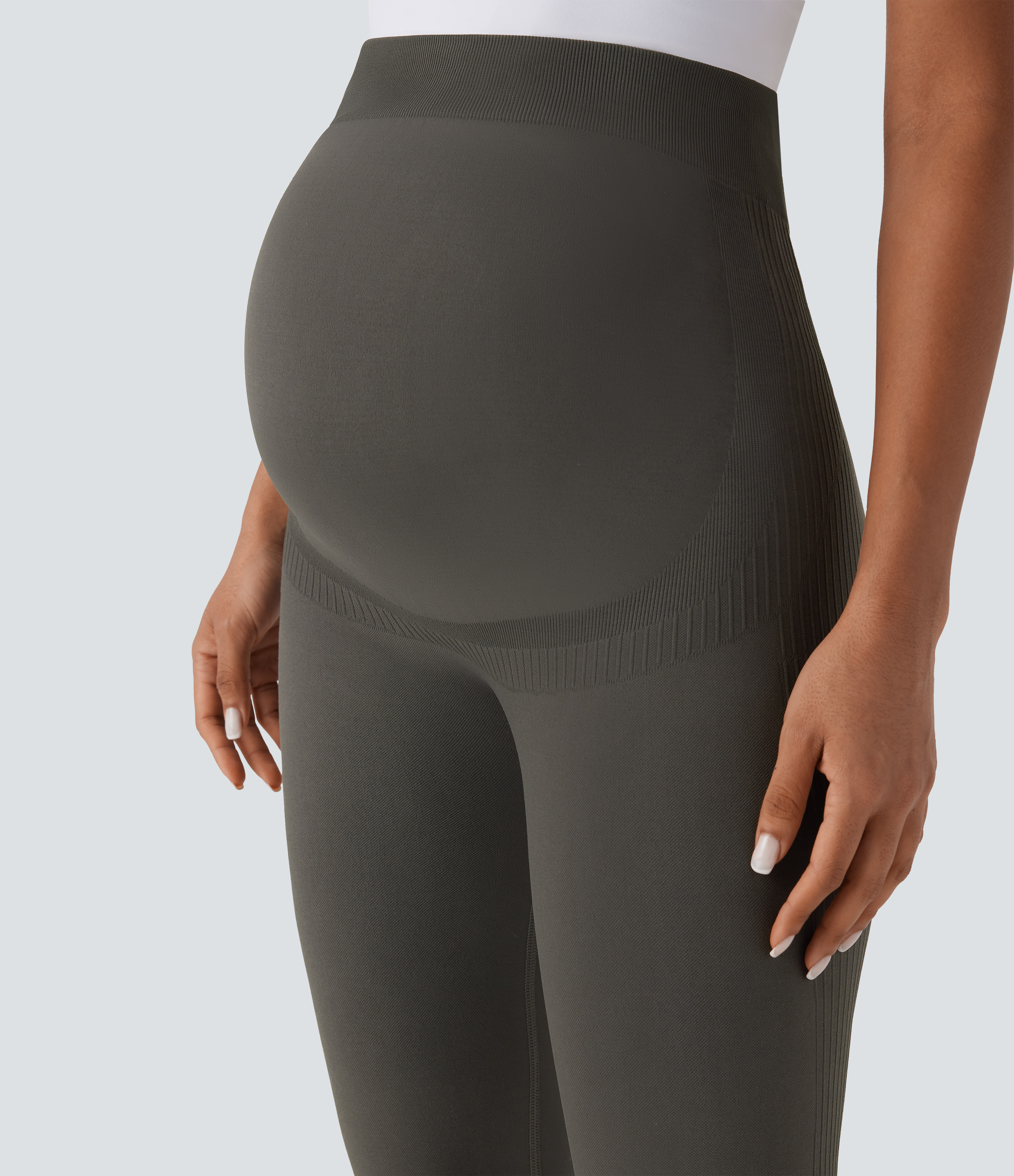 Halara Seamless Flow Super High Waisted 7/8 Yoga Maternity Leggings  - Volcanic Ash - L gym leggings leggings with pockets 