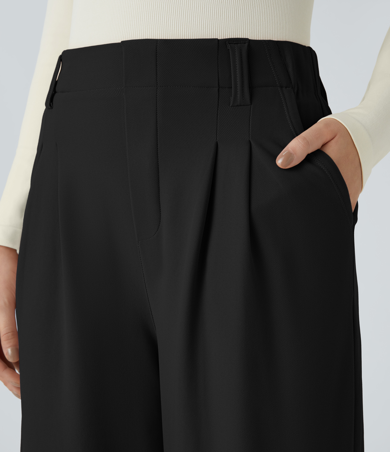 Halara HalaraFlexв„ў High Waisted Plicated Side Pocket Wide Leg Twill Work Pants  - Black - XS(regular) sweatpants jogger pants 