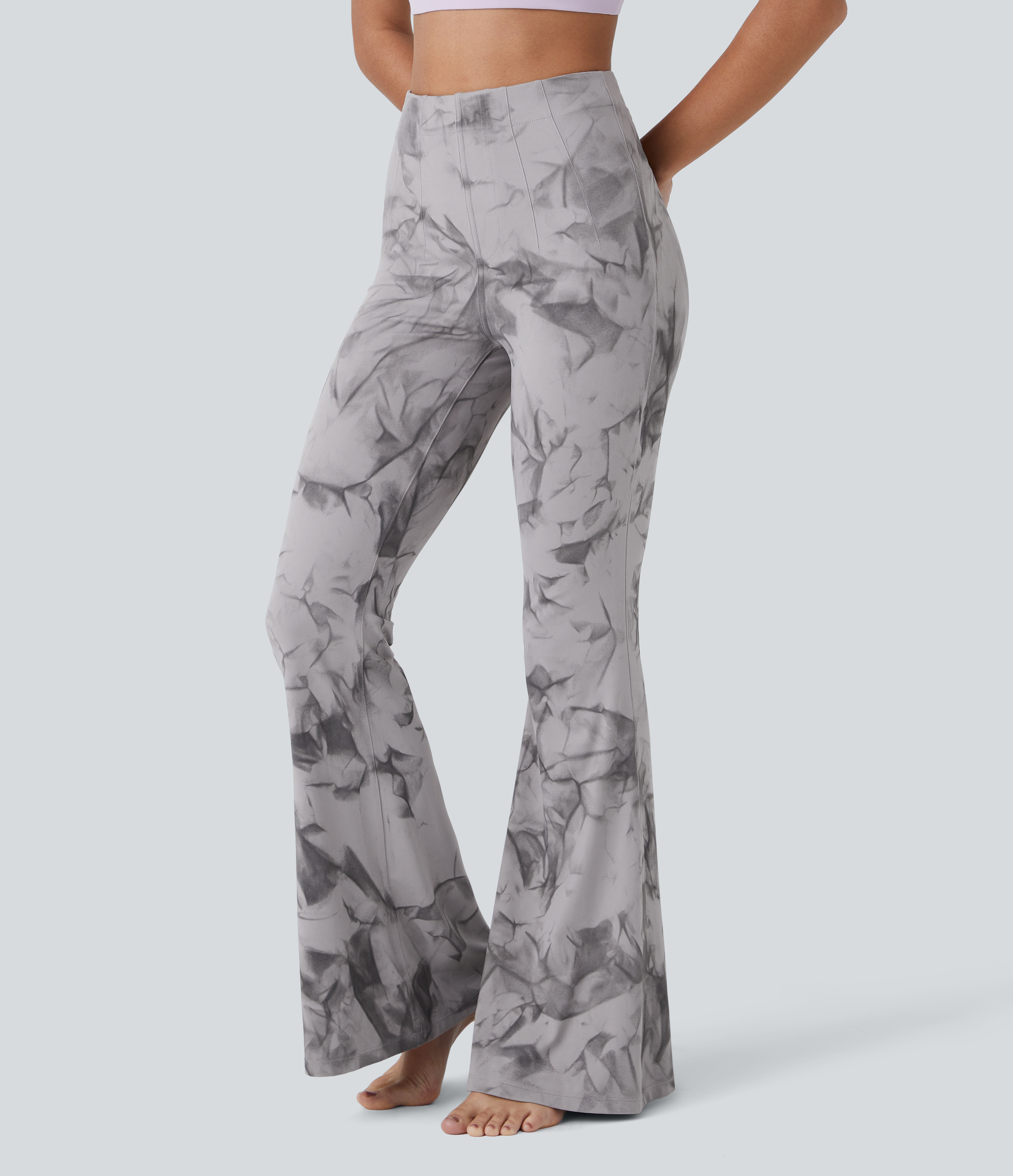 Halara Softlyzeroв„ў High Waisted Tie Dye Yoga Flare Leggings  - Haze Grey Tie Dye - XL(regular) gym leggings leggings with pockets 