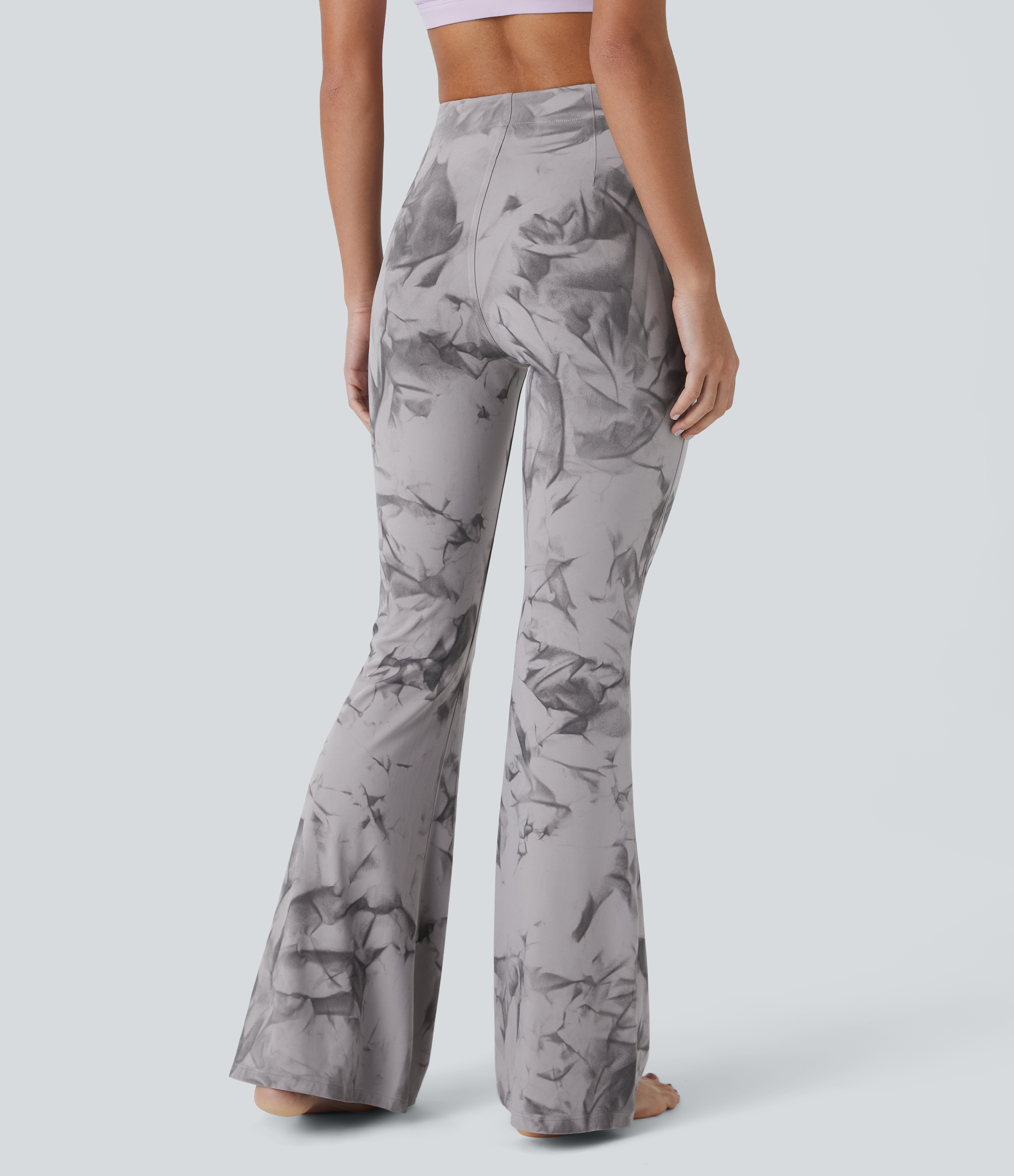 Halara Softlyzeroв„ў High Waisted Tie Dye Yoga Flare Leggings  - Haze Grey Tie Dye - XL(regular) gym leggings leggings with pockets 