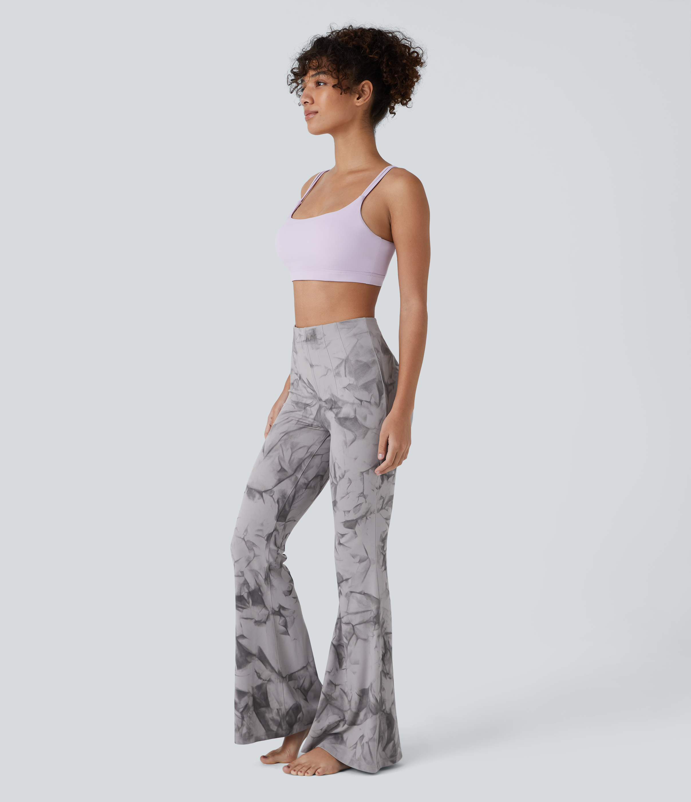 Halara Softlyzeroв„ў High Waisted Tie Dye Yoga Flare Leggings  - Haze Grey Tie Dye - XL(regular) gym leggings leggings with pockets 