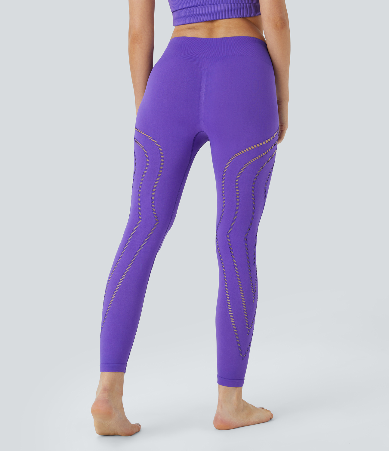 Halara Seamless Flow High Waisted Cut Out Yoga 7/8 Leggings  - Jade Purple - M(7/8) gym leggings leggings with pockets 