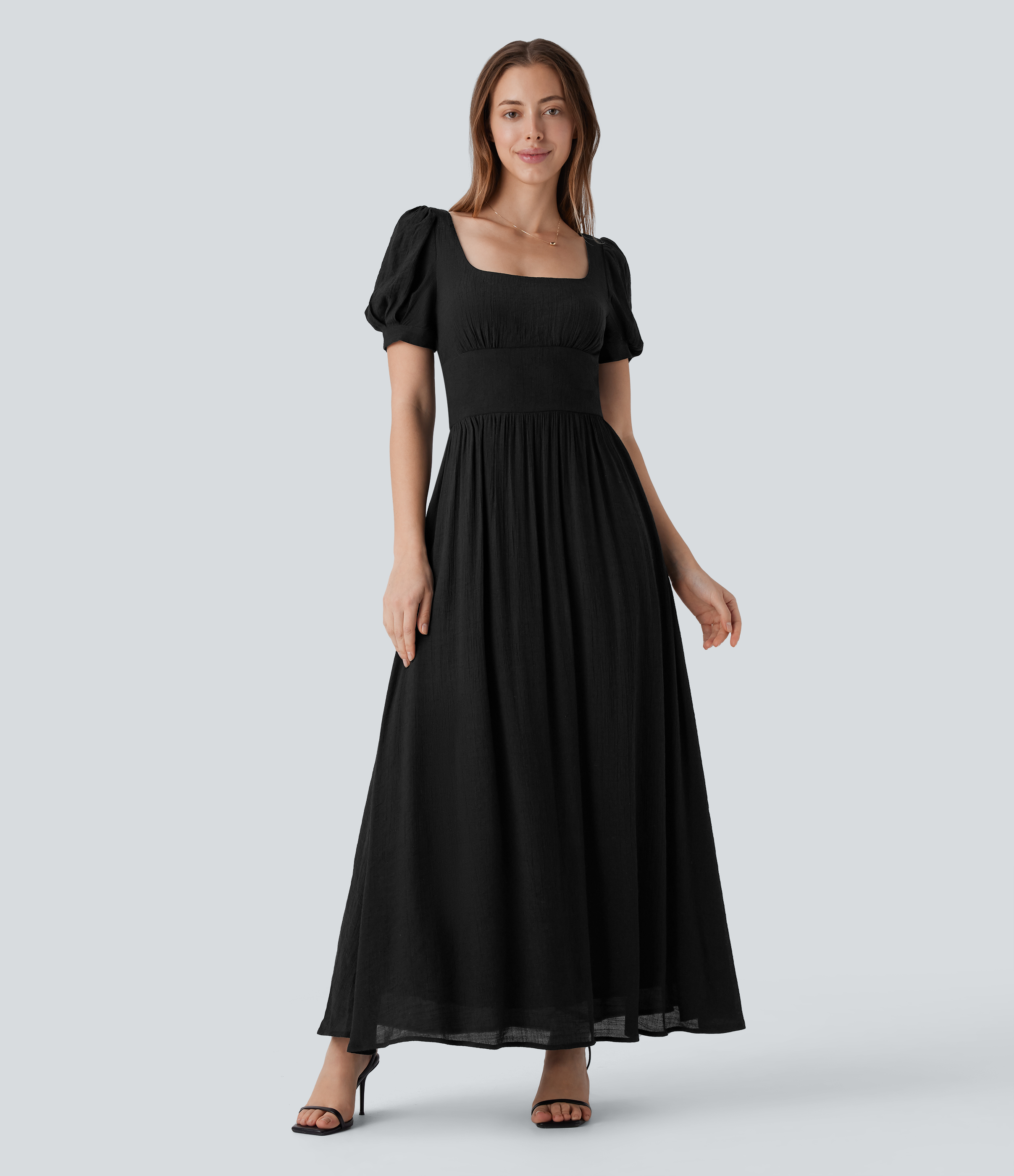 flowy cinched waist dress Dyttdg Women's Crew Neck Midi Dress