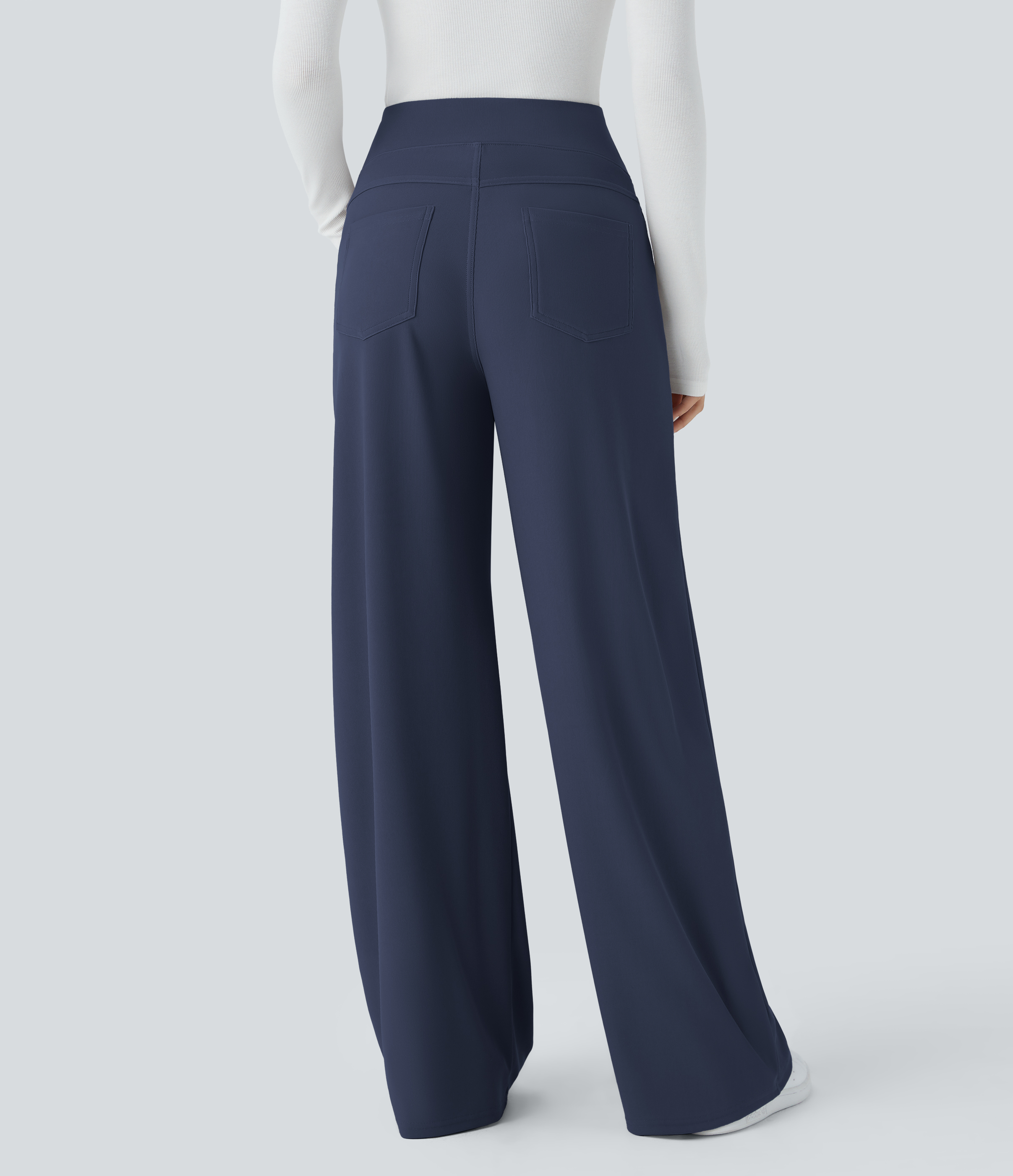 Mood Indigo Pantalon tailleur large gainant taille haute en micro-gaufré avec poches Halara Flex™ / 2