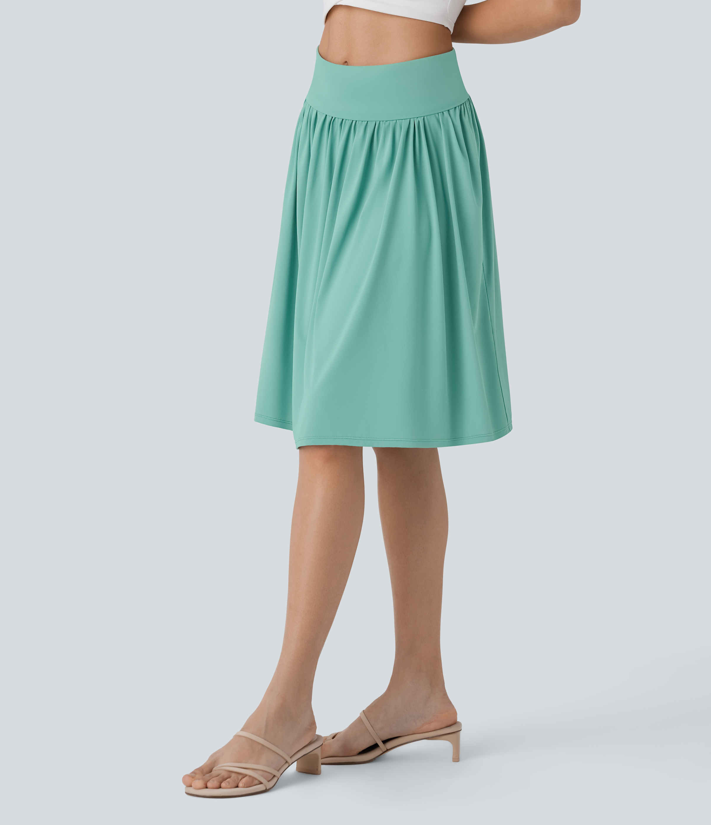 Halara Foldover Mid Rise Side Pocket Flare Midi Resort Skirt  - CrГЁme de Menthe - M(regular) 