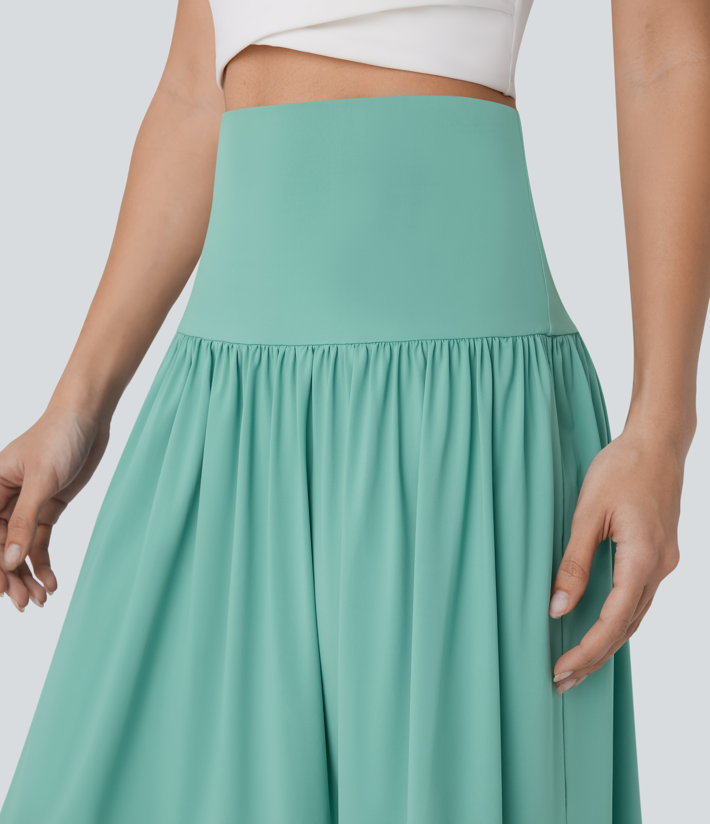 Halara Foldover Mid Rise Side Pocket Flare Midi Resort Skirt  - CrГЁme de Menthe - M(regular) 