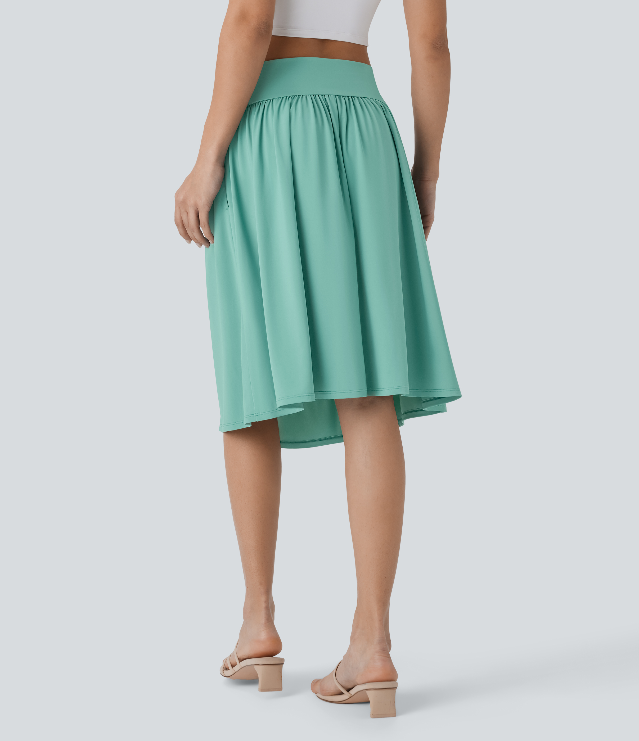 Halara Foldover Mid Rise Side Pocket Flare Midi Resort Skirt  - CrГЁme de Menthe - M(regular) 