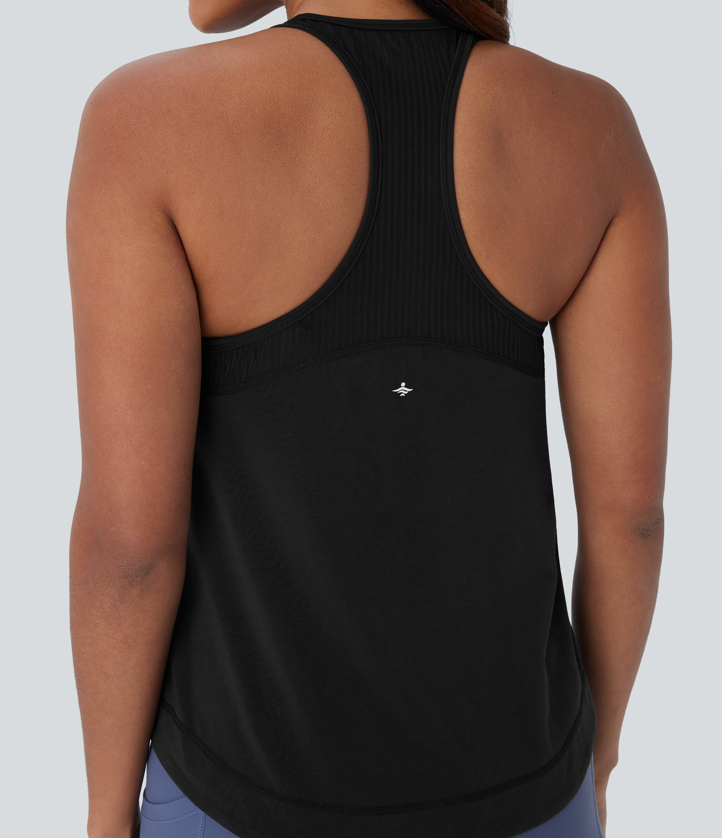 Halara Racerback Curved Hem Stripe Quick Dry Running Tank Top Tank Top - Black - S golf tops halter top tunic tops sleeveless tops 