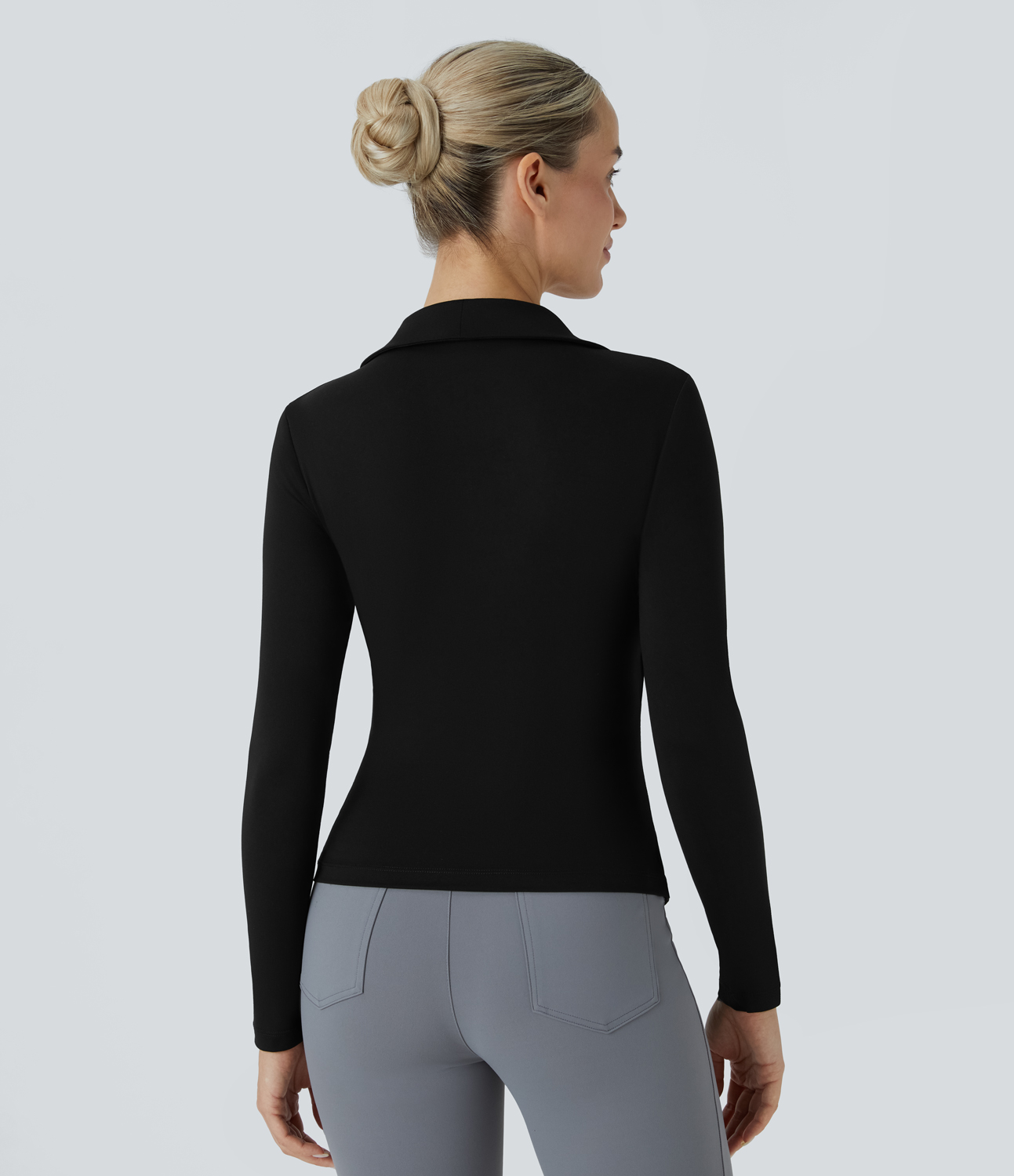 Halara Notched Collar Surplice Long Sleeve Ruched Slim Work Top Tank Top - Black - XL golf tops halter top tunic tops sleeveless tops 