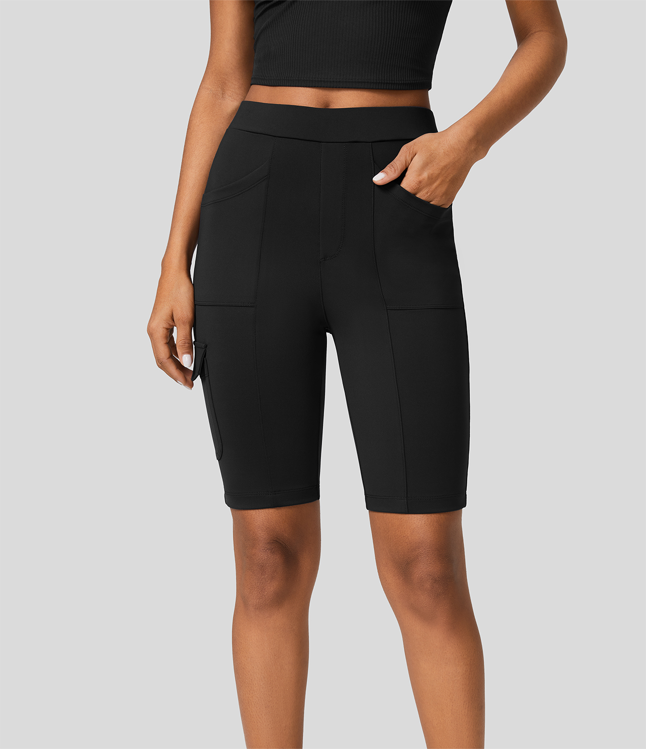 Halara High Waisted Multiple Pockets Work Biker Shorts 8``  - Black - L biker shorts women black biker shorts womens biker shorts 