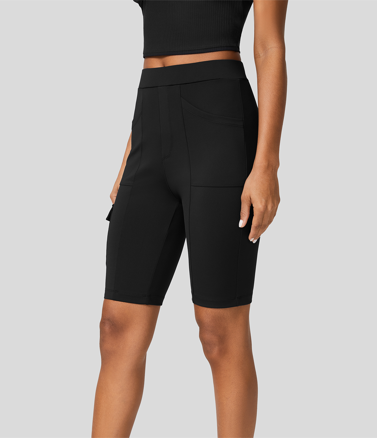 Halara High Waisted Multiple Pockets Work Biker Shorts 8``  - Black - L biker shorts women black biker shorts womens biker shorts 