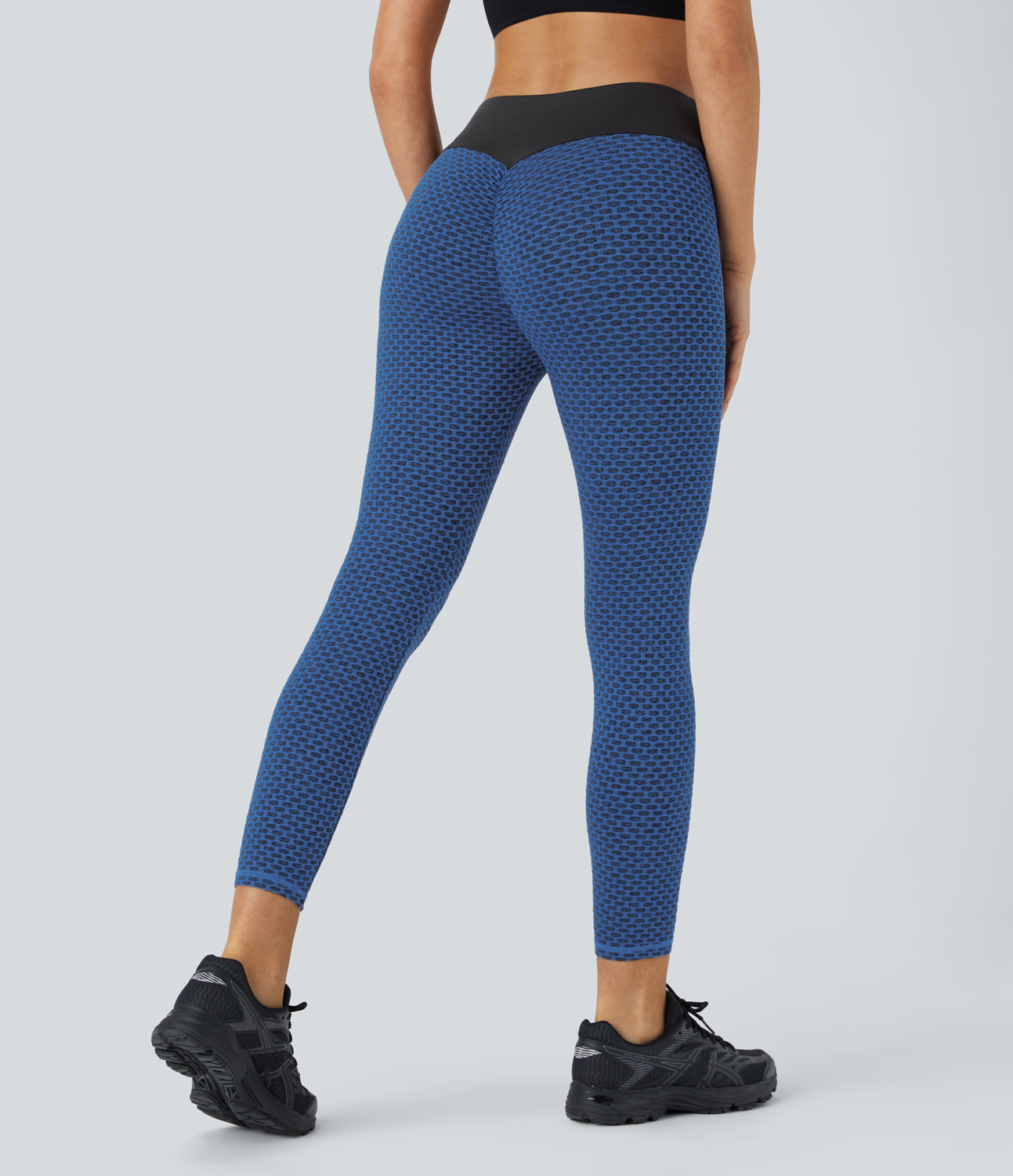 Halara High Waisted Ruched Honeycomb Yoga Leggings  - Dark Blue Mesh Pattern - M gym leggings leggings with pockets leggings with butt lift 