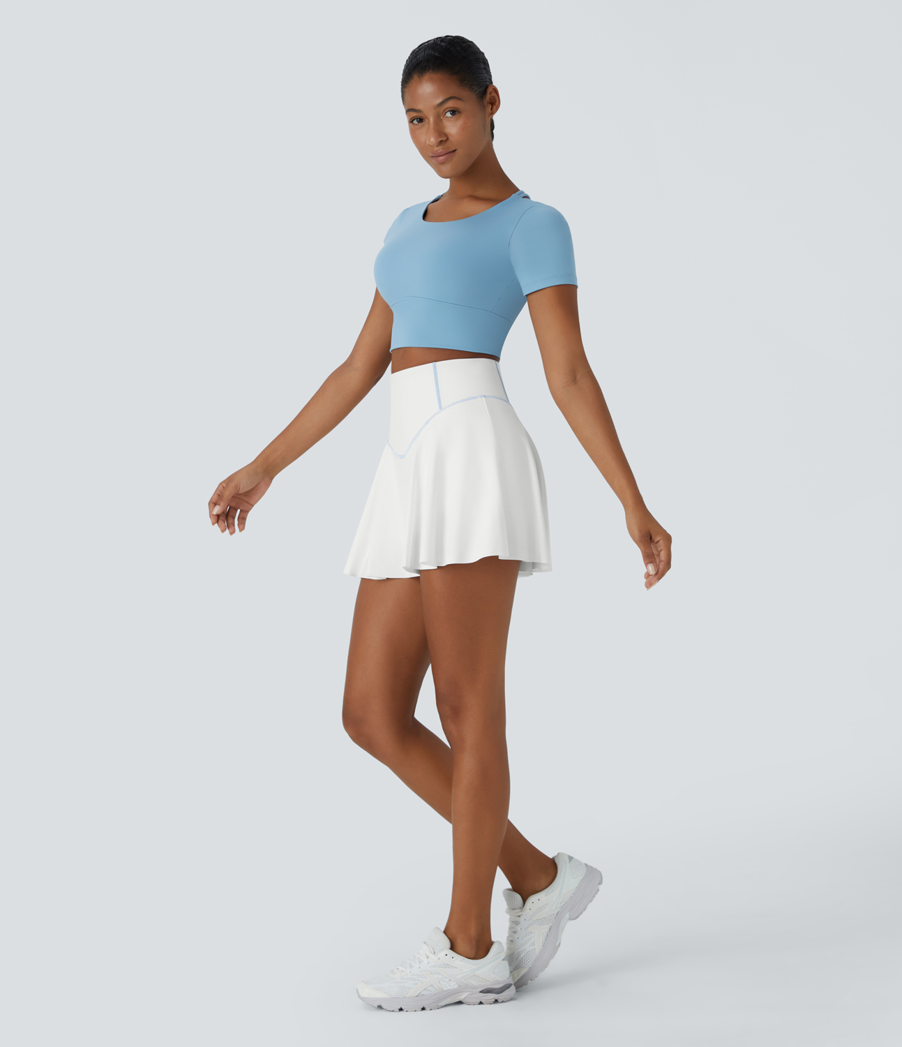 Halara High Waisted Butt Lifting 2-in-1 Side Pocket Mini Flare Tennis Skirt  - White - S midi skirt a line skirt golfing skirt 