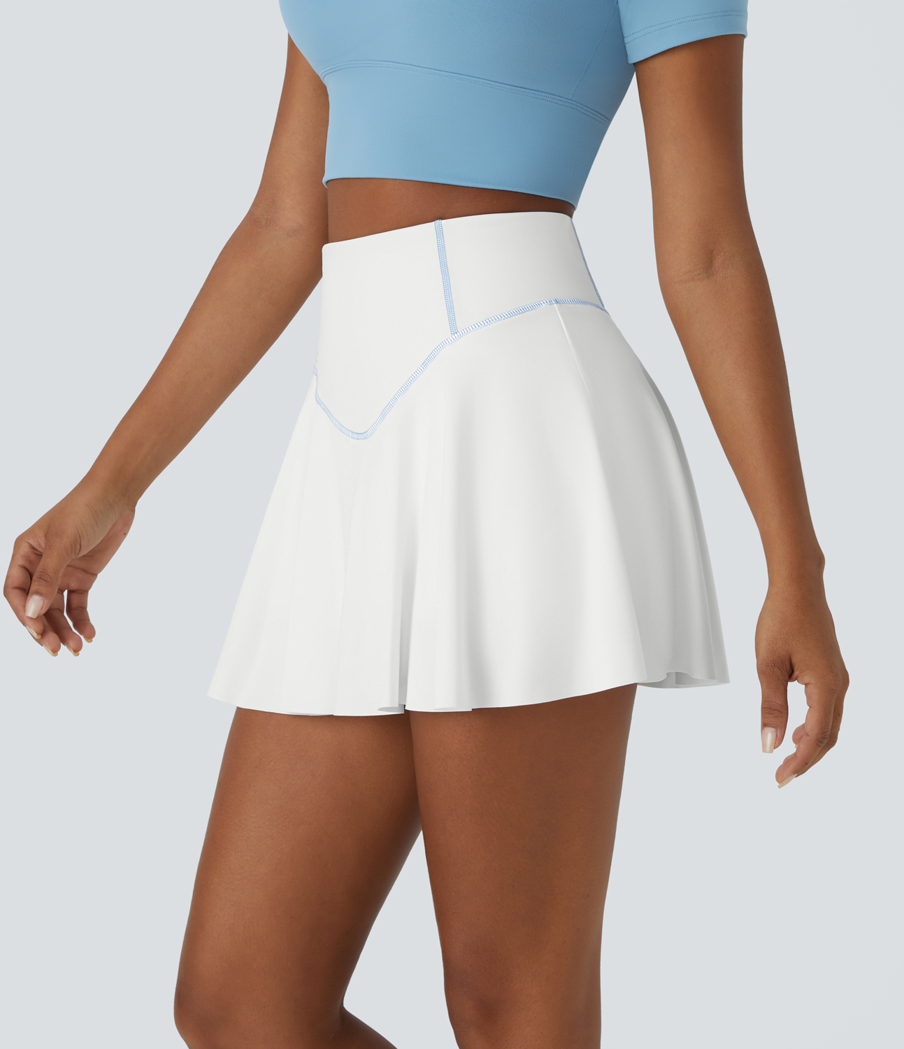 Halara High Waisted Butt Lifting 2-in-1 Side Pocket Mini Flare Tennis Skirt  - White - S midi skirt a line skirt golfing skirt 