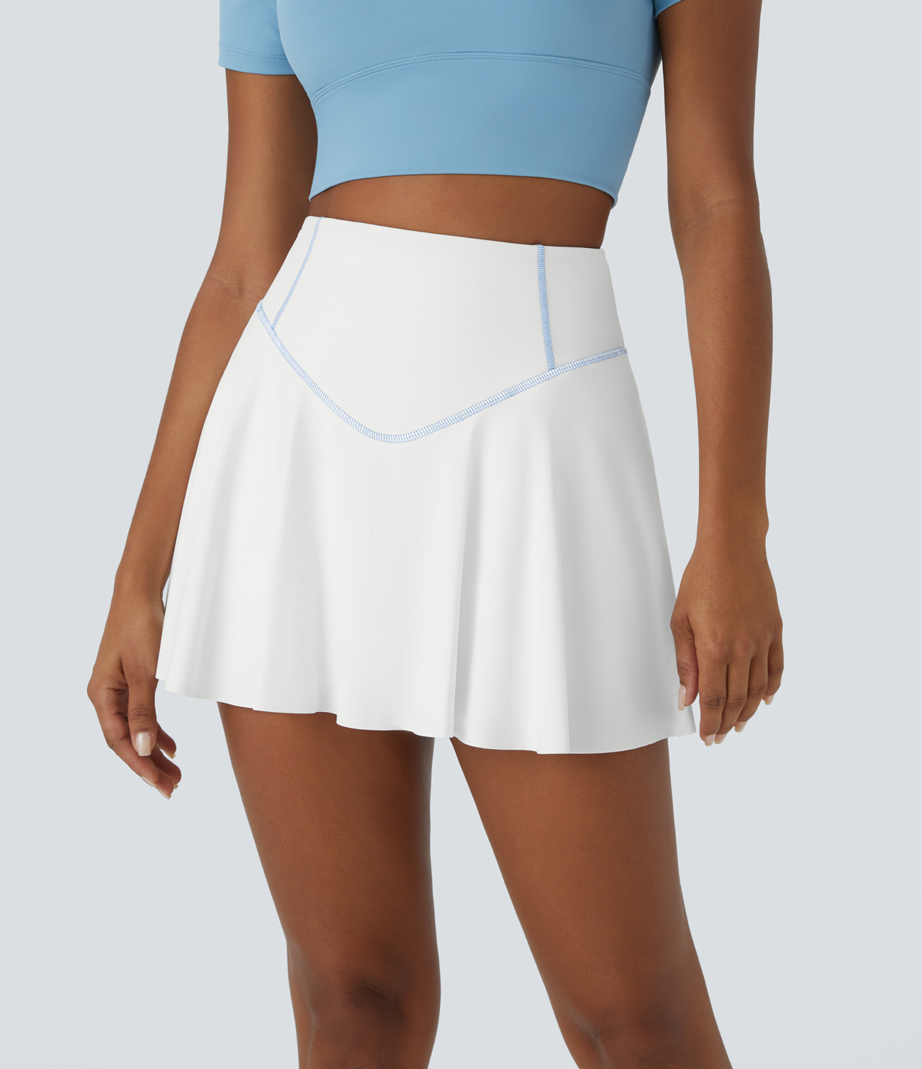 Halara High Waisted Butt Lifting 2-in-1 Side Pocket Mini Flare Tennis Skirt  - White - S midi skirt a line skirt golfing skirt 