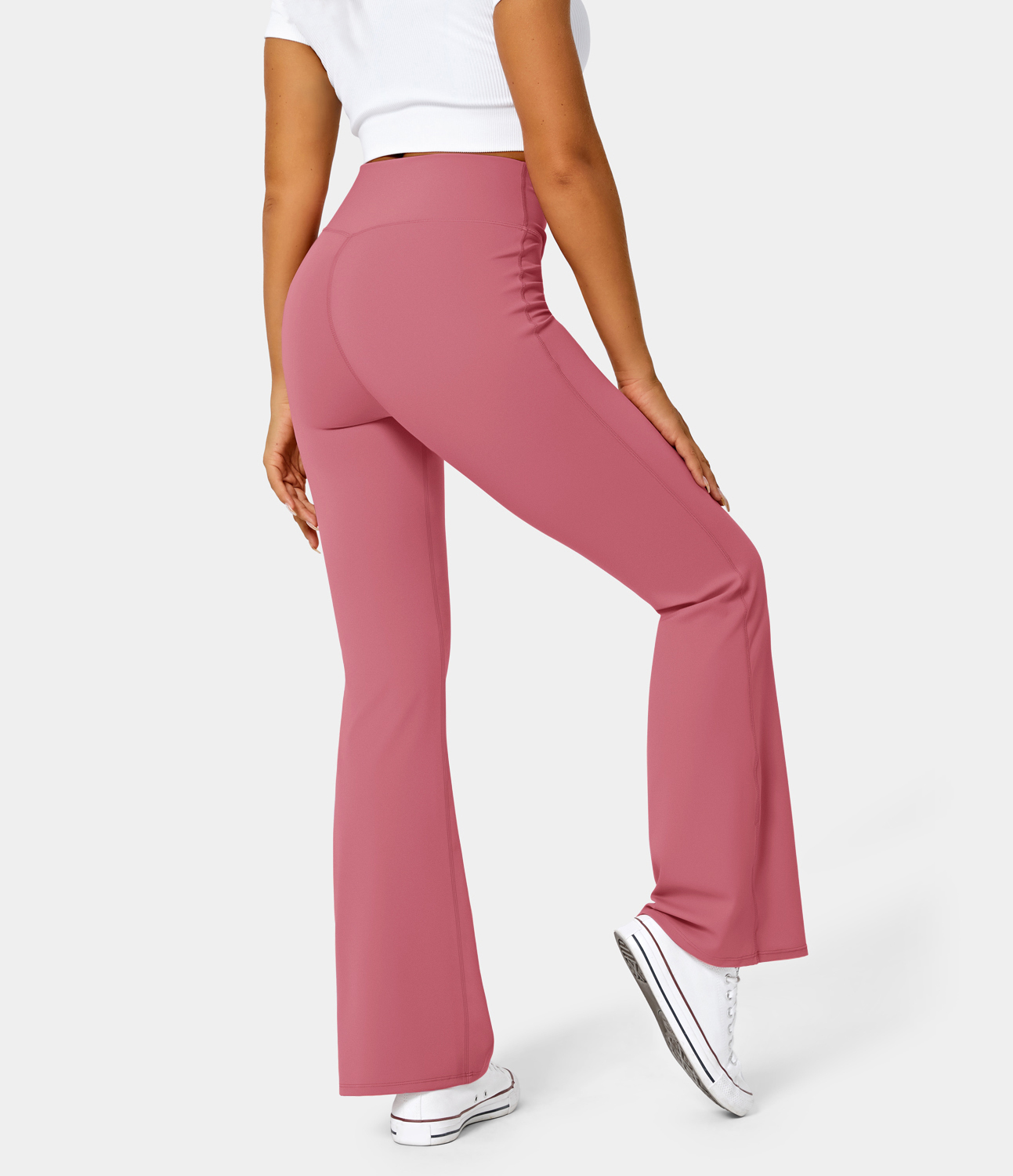 

Halara High Waisted Crossover Flare Yoga Leggings - Desert Rose -  gym leggings leggings with pockets leggings with butt lift