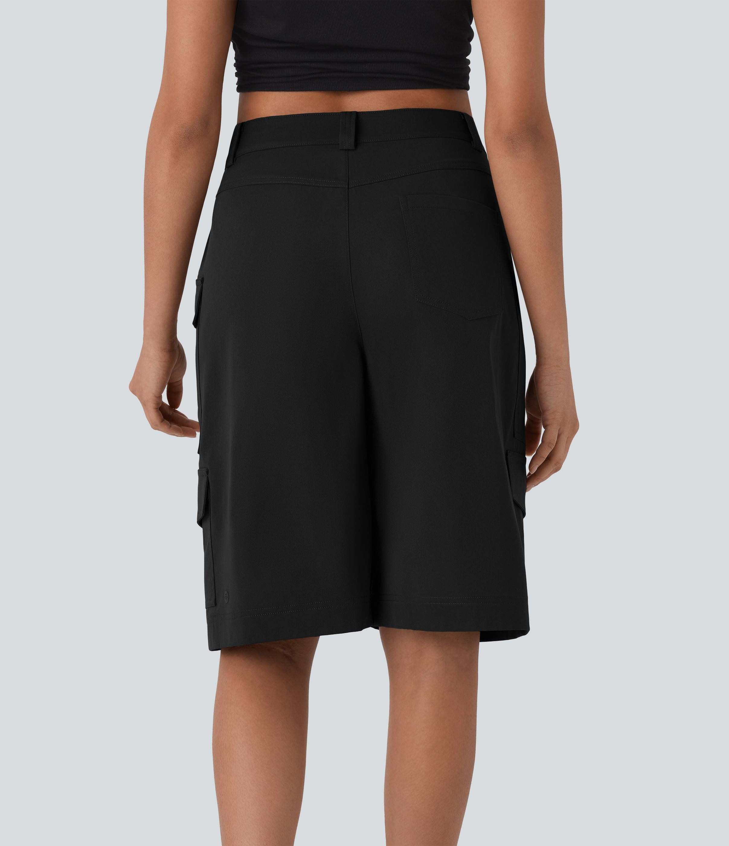 Halara Mid Rise Multiple Pockets Casual Cargo Bermuda Shorts  - Black - XL booty shorts compression shorts yoga shorts 