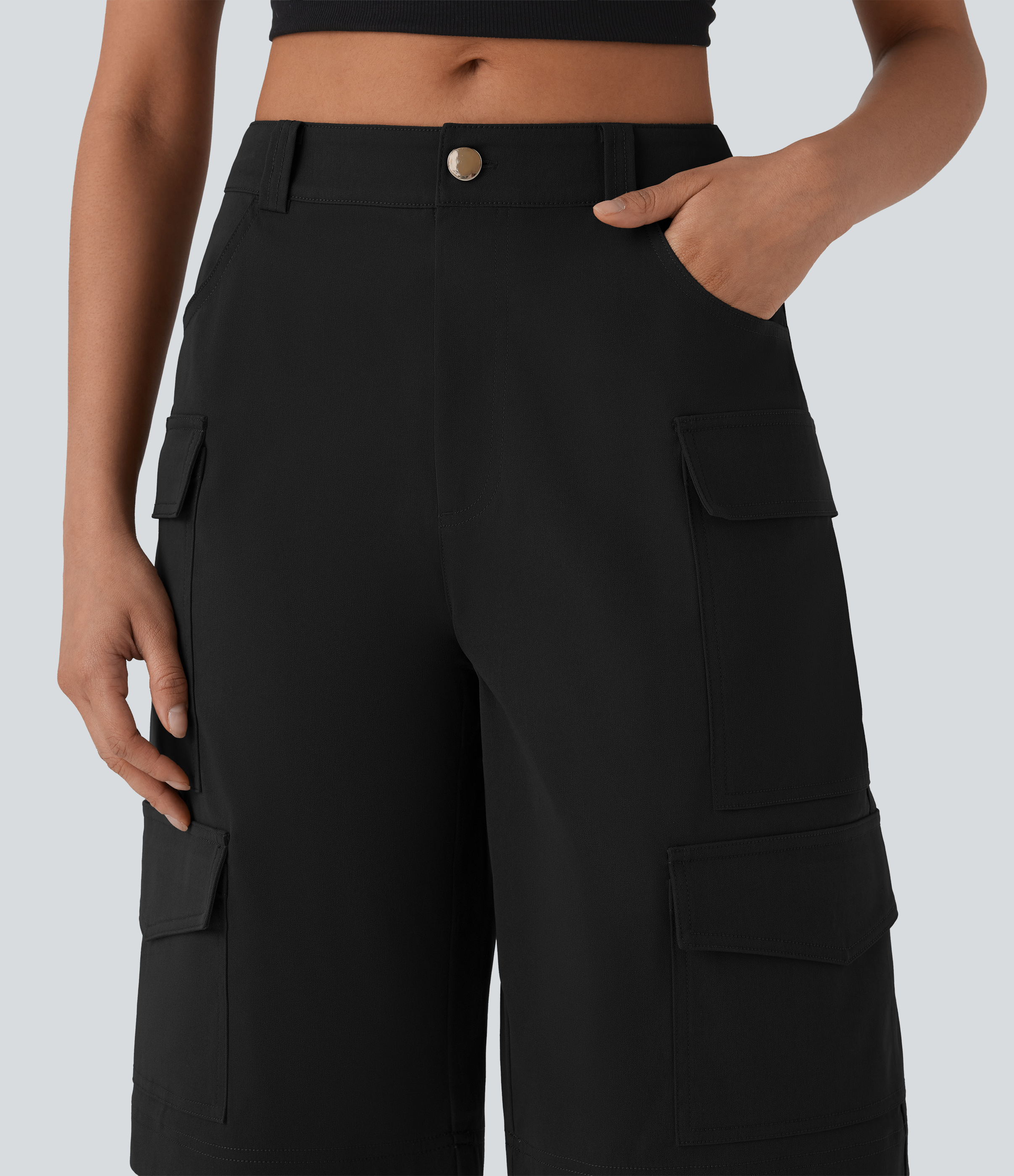 Halara Mid Rise Multiple Pockets Casual Cargo Bermuda Shorts  - Black - XL booty shorts compression shorts yoga shorts 