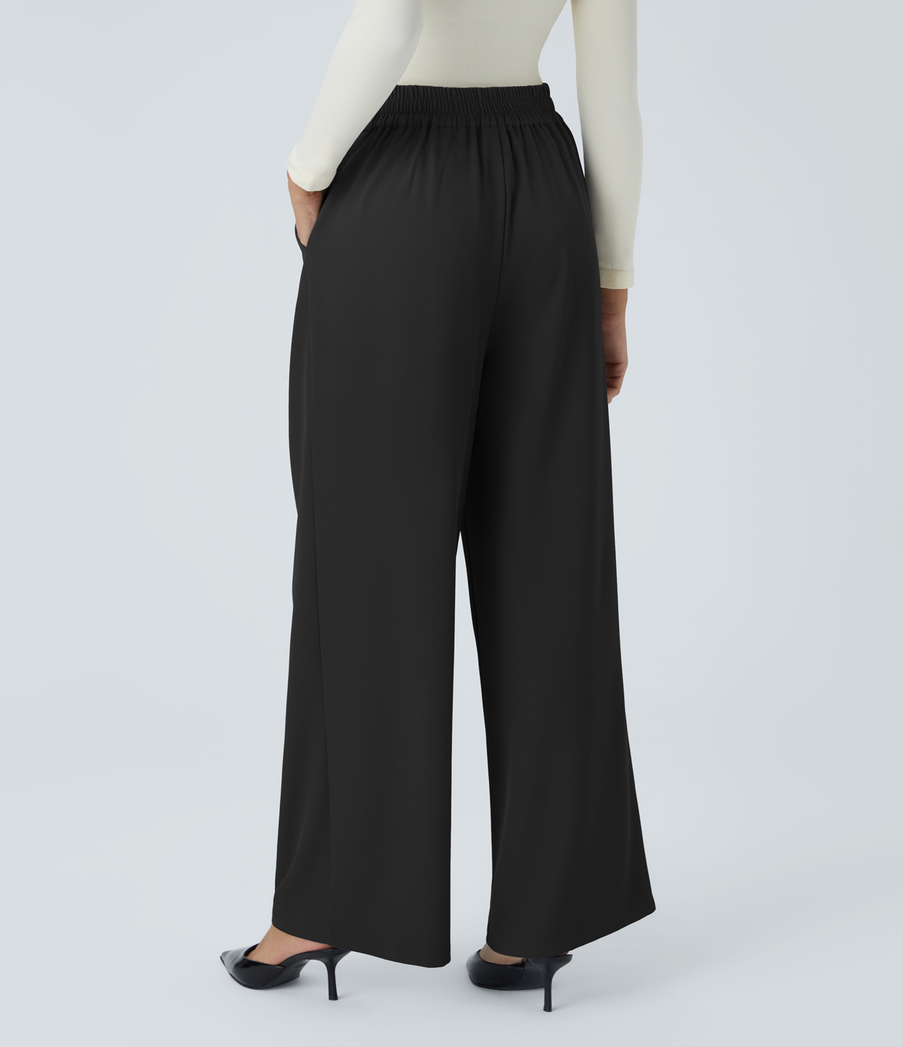 Halara High Waisted Button Zipper Plicated Side Pocket Wide Leg Work Pants  - Black - S(regular) sweatpants jogger pants stacked sweatpants 