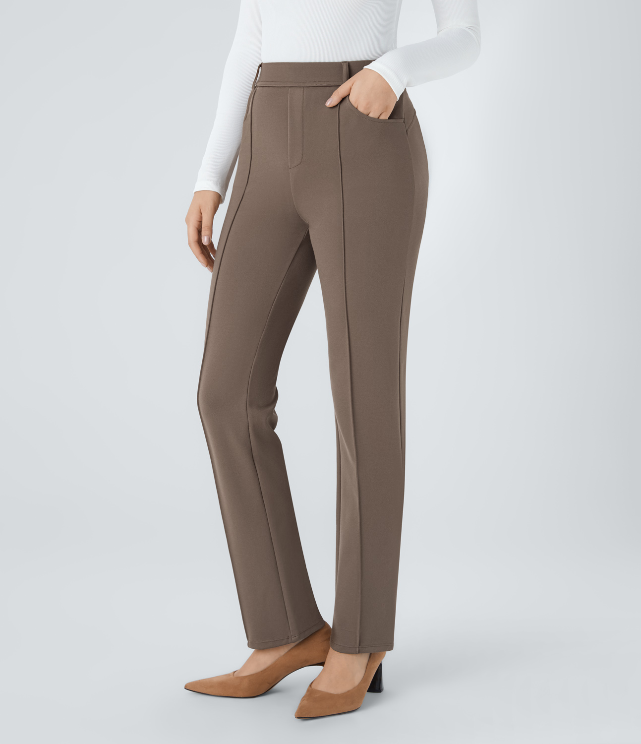 Halara HalaraFlexв„ў High Waisted Side Pocket Straight Leg Work Pants  - Iron - XL(regular) sweatpants jogger pants stacked sweatpants 