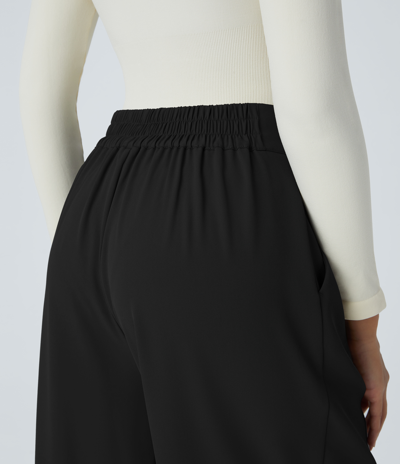 Halara High Waisted Button Zipper Plicated Side Pocket Wide Leg Work Pants  - Black - S(regular) sweatpants jogger pants stacked sweatpants 