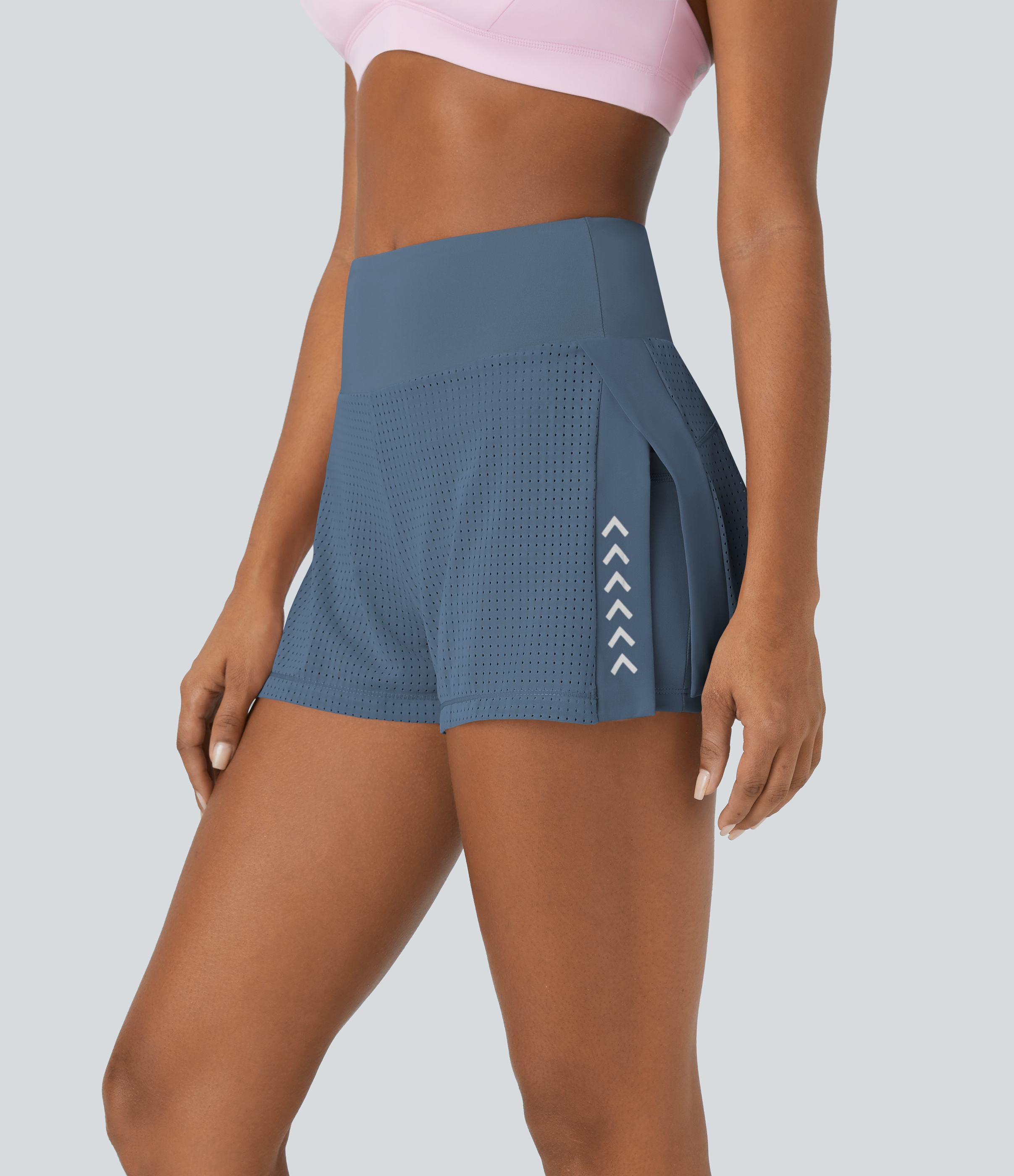 Halara High Waisted Mesh Split Hem Side Pocket 2-in-1 Yoga Shorts 2`` Gym Short - Quiet Harbor - S booty shorts compression shorts 