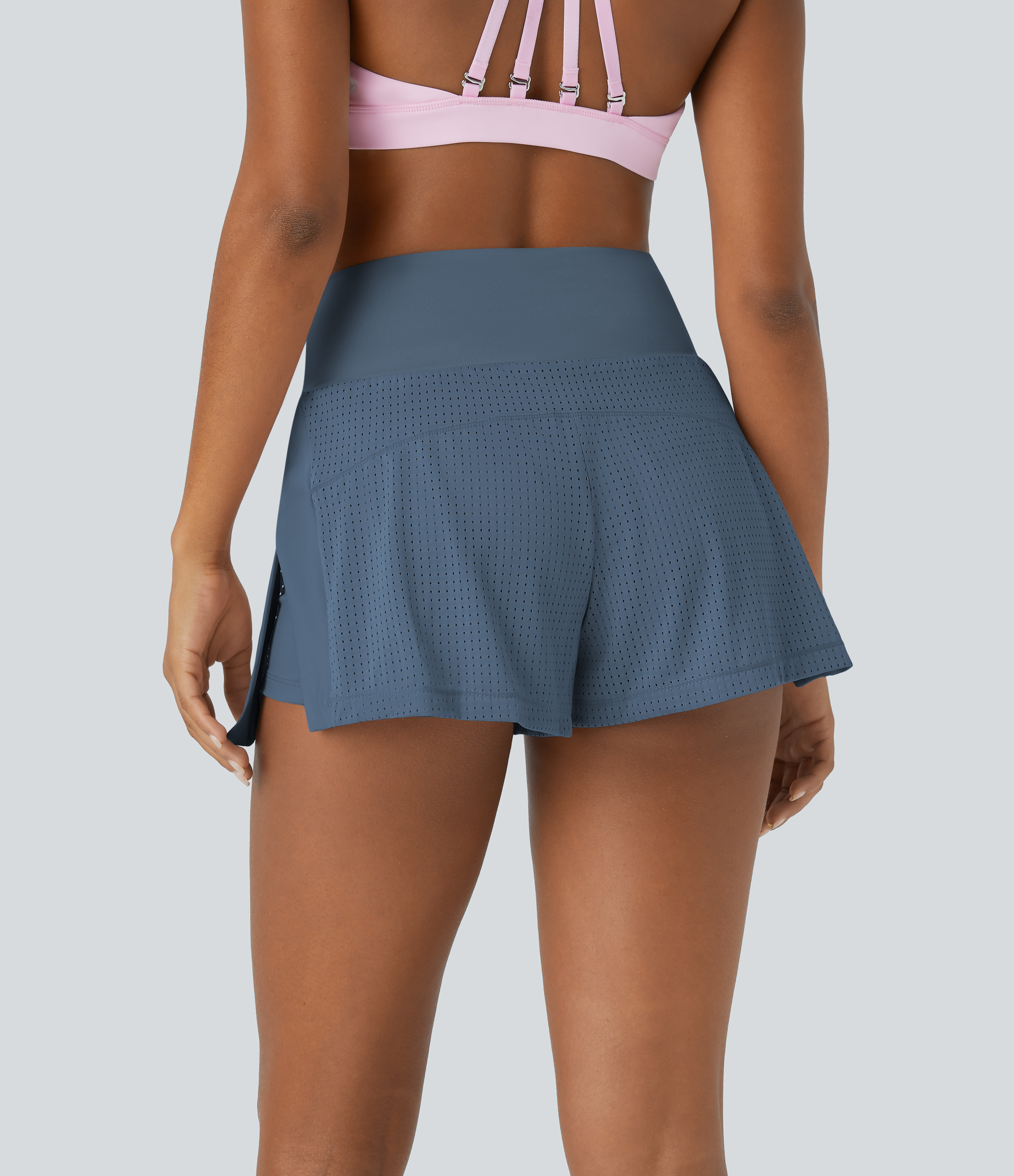 Halara High Waisted Mesh Split Hem Side Pocket 2-in-1 Yoga Shorts 2`` Gym Short - Quiet Harbor - S booty shorts compression shorts 