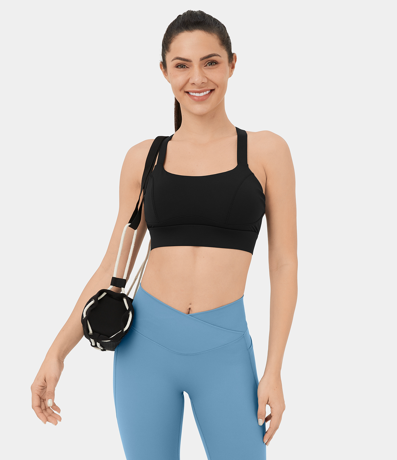 Halara Low Support U Neck Backless Crisscross Adjustable Yoga Sports Bra  - Black - XL push up bra strapless bra backless bra sticky bra 