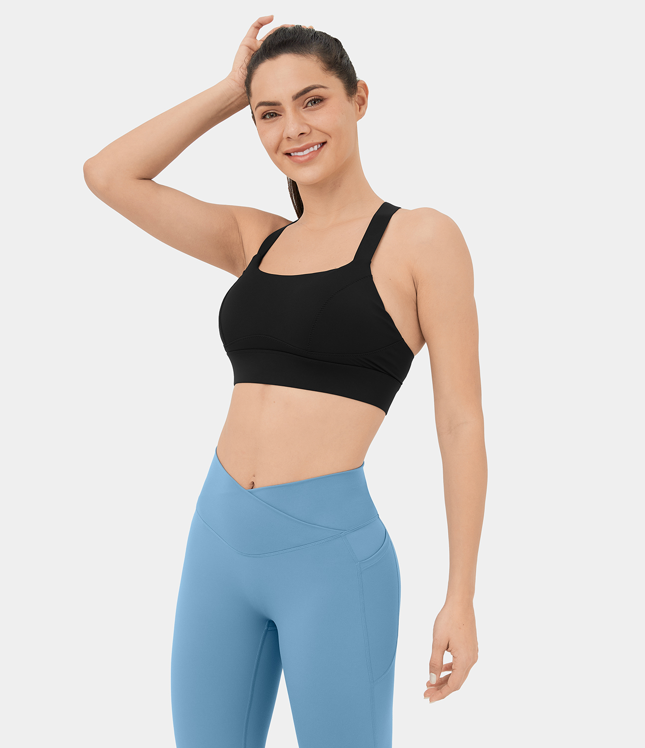 Halara Low Support U Neck Backless Crisscross Adjustable Yoga Sports Bra  - Black - XL push up bra strapless bra backless bra sticky bra 