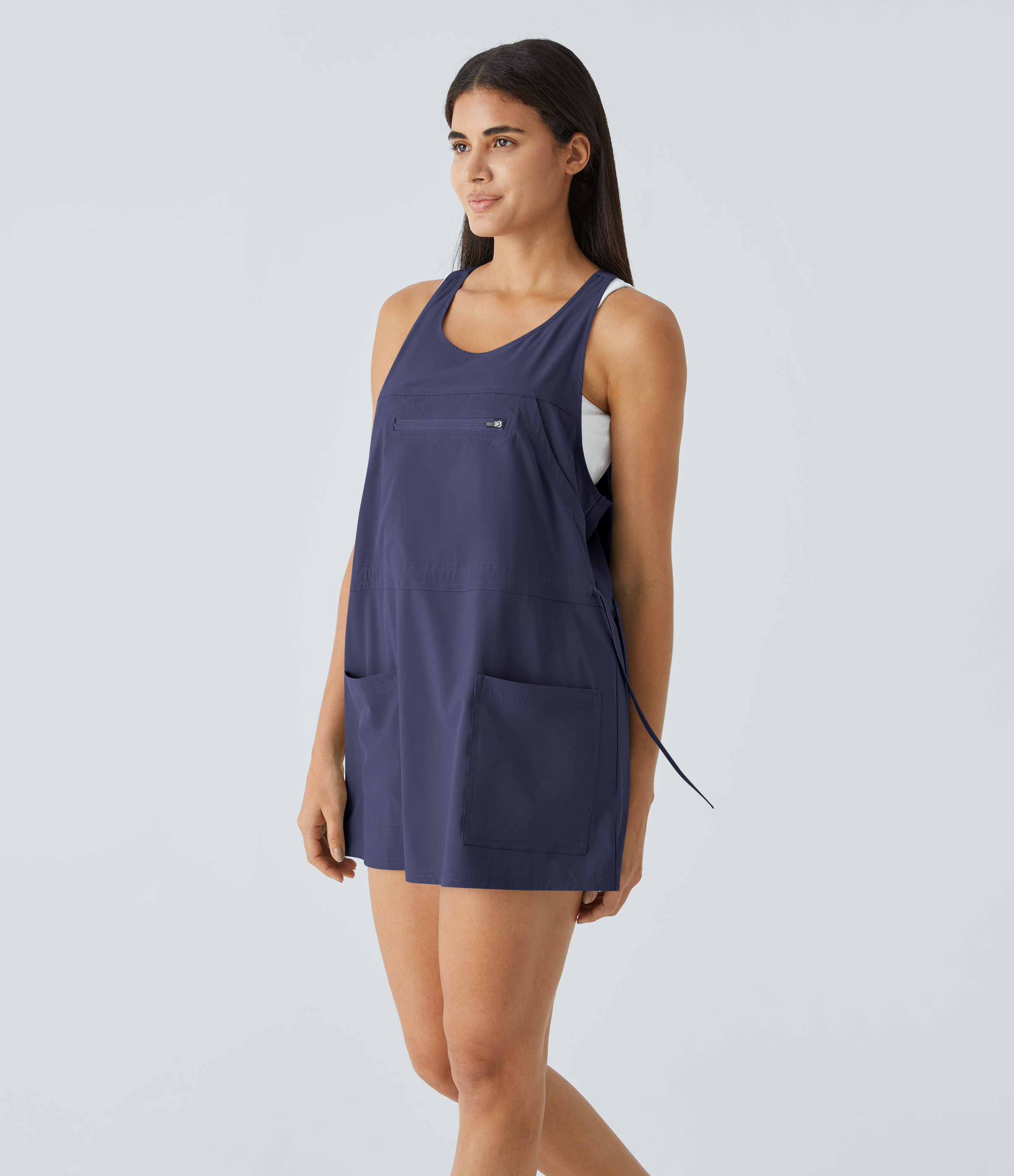 Halara Breezefulв„ў Backless Multiple Pockets Drawstring 2-Piece Quick Dry Mini Hiking Active Dress Workout Dress - Patriot Blue - S 