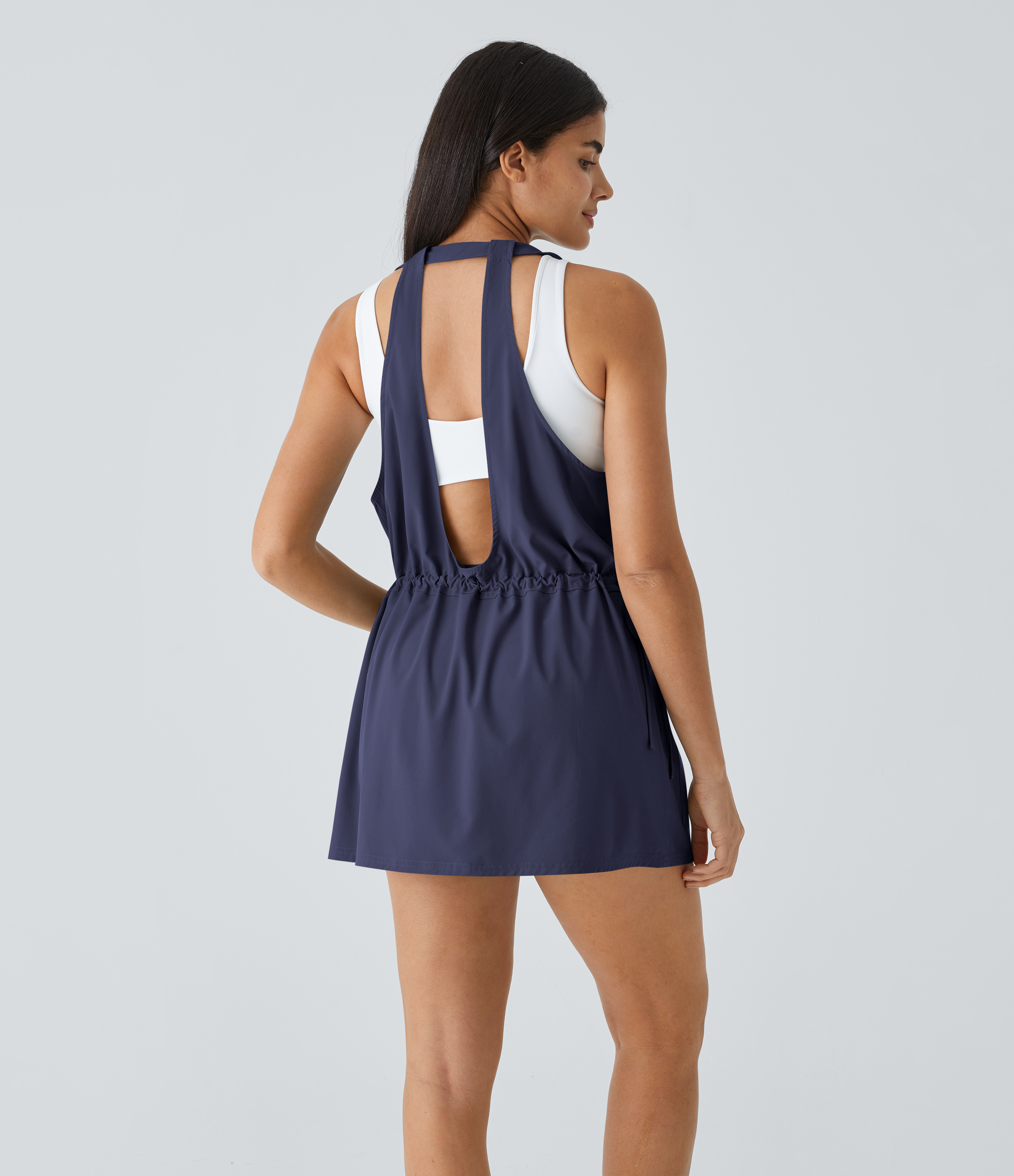 Halara Breezefulв„ў Backless Multiple Pockets Drawstring 2-Piece Quick Dry Mini Hiking Active Dress Workout Dress - Patriot Blue - S 
