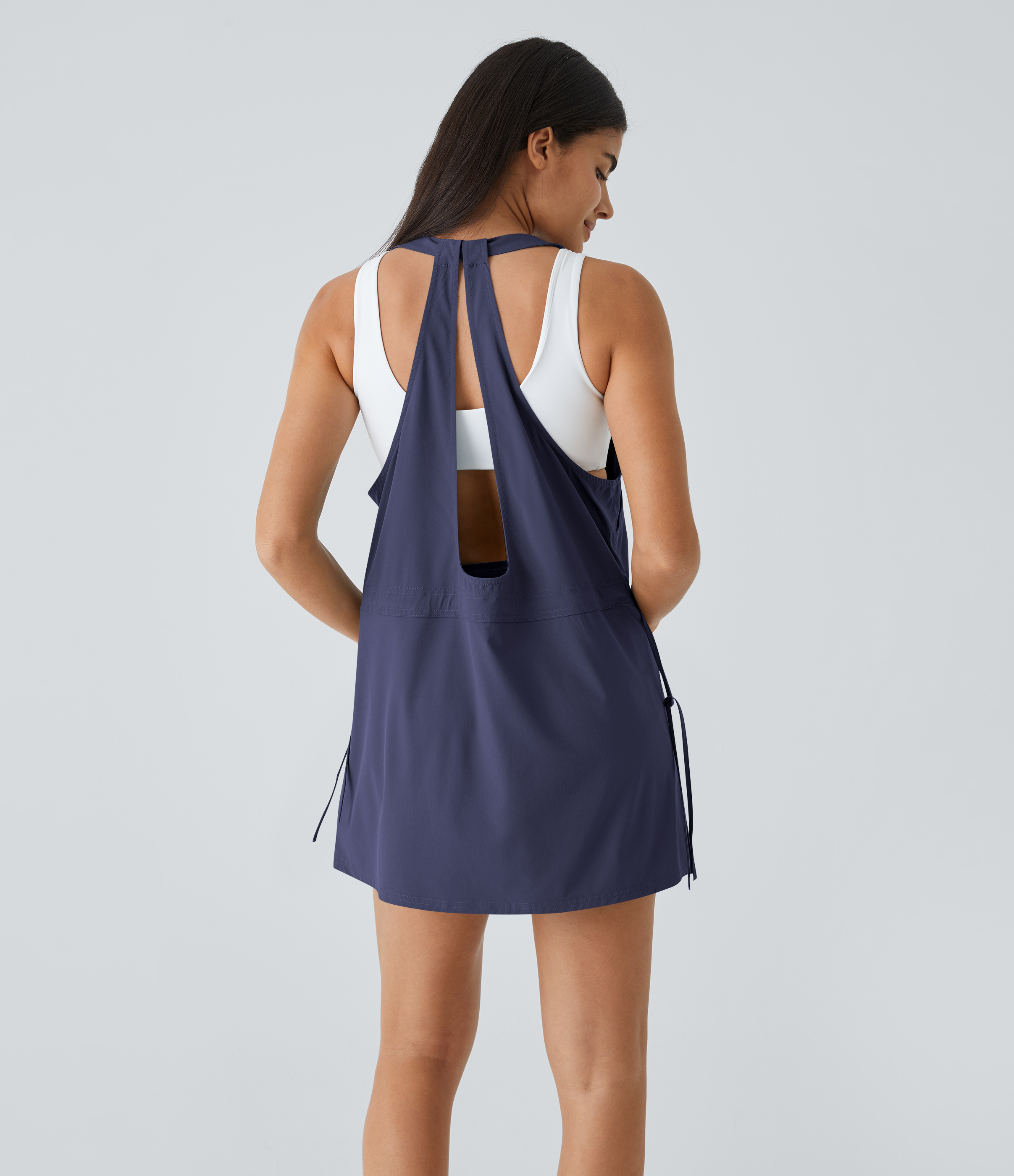 Halara Breezefulв„ў Backless Multiple Pockets Drawstring 2-Piece Quick Dry Mini Hiking Active Dress Workout Dress - Patriot Blue - S 