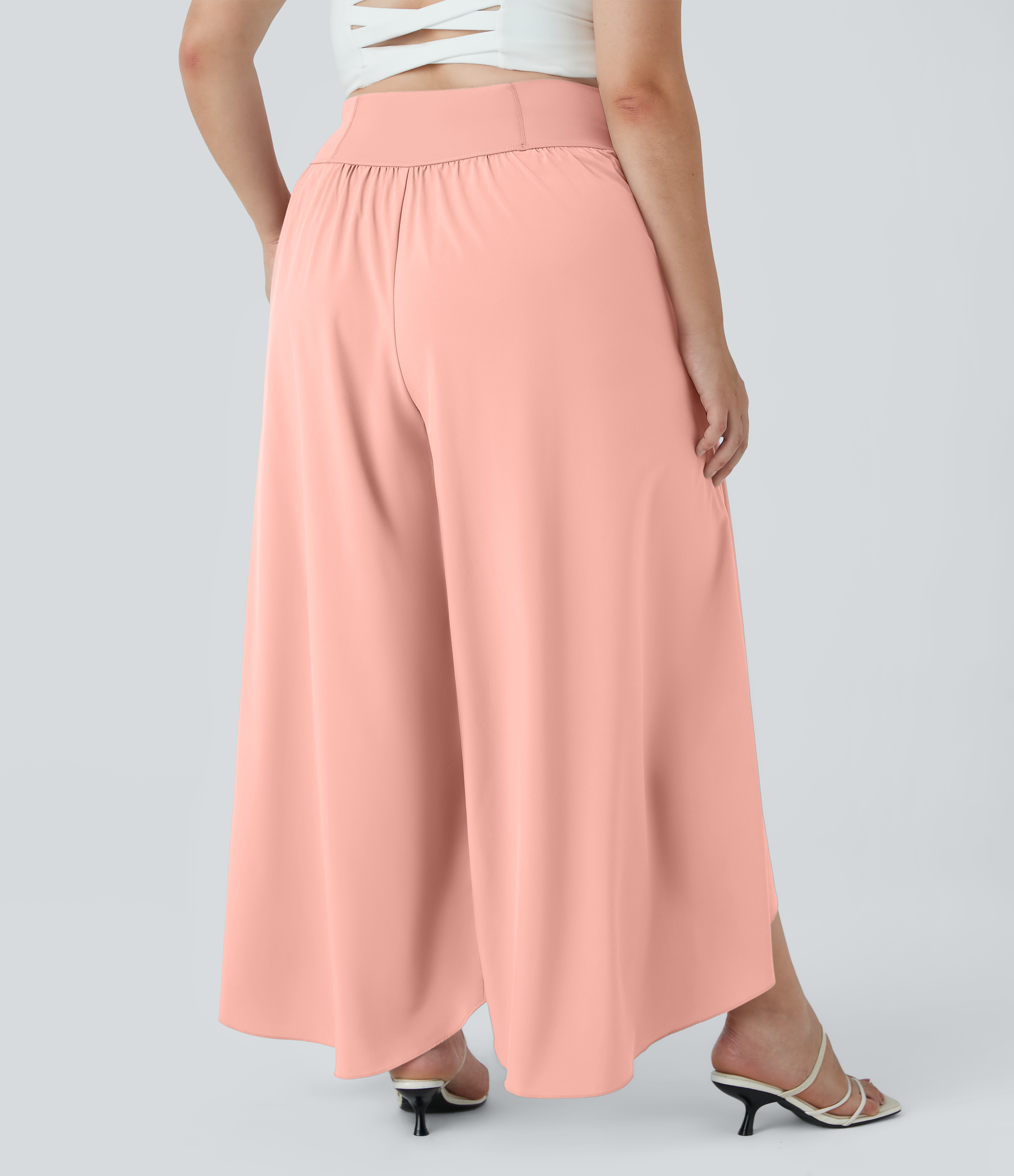 Halara Breezefulв„ў High Waisted Back Waistband Pocket Palazzo Flowy Split Wide Leg Quick Dry Casual Plus Size Pants  - Peach Melba - 3X(regular) 