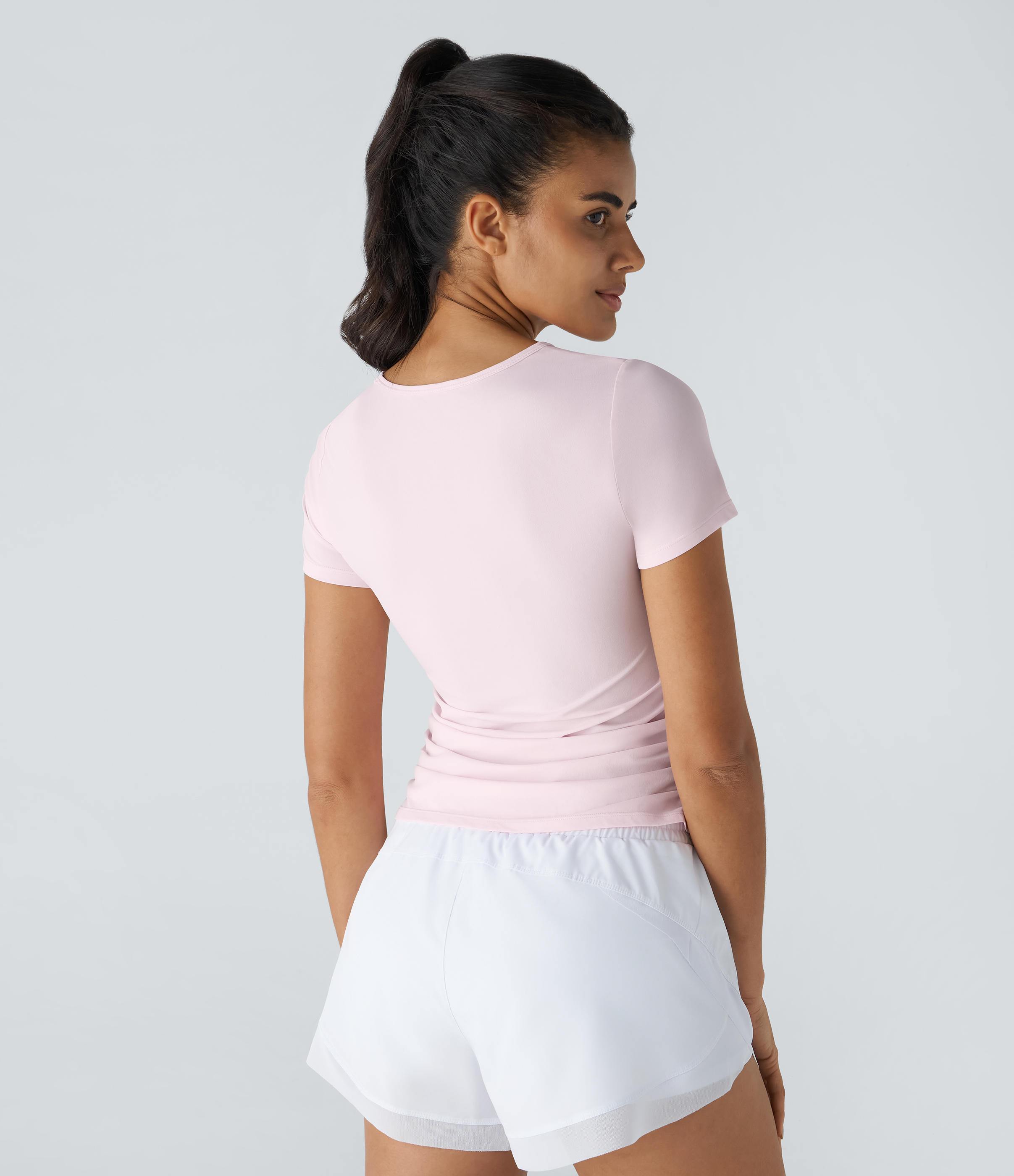 Halara Short Sleeve Cut Out Ruched Quick Dry Workout Sports Top Tank Top - Rice Pink - XL golf tops halter top tunic tops sleeveless tops 
