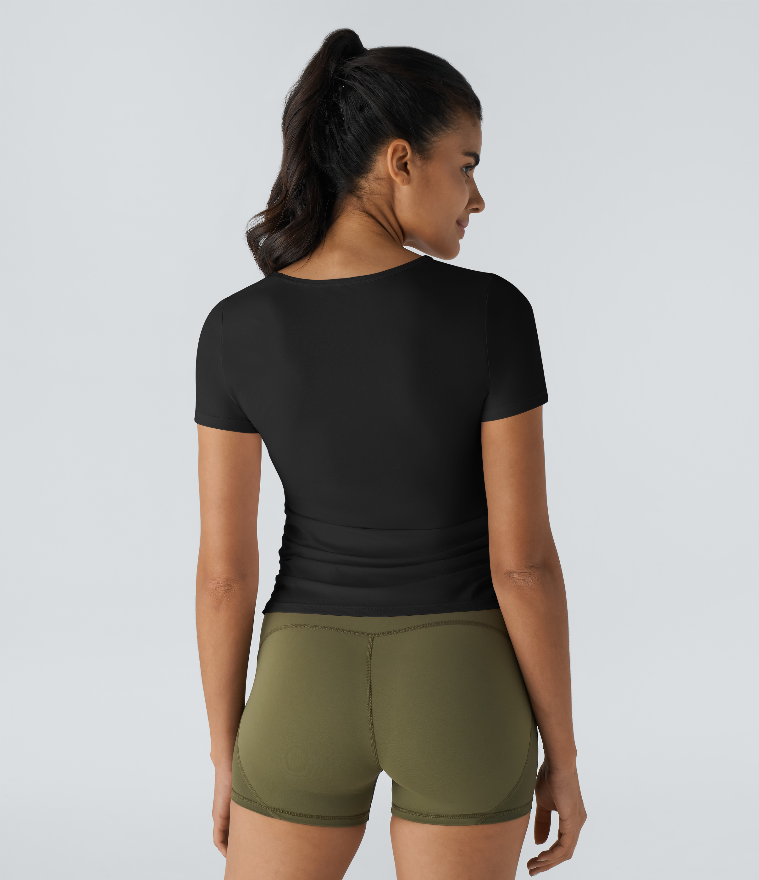 Halara Short Sleeve Cut Out Ruched Quick Dry Workout Sports Top Tank Top - Black - XL golf tops halter top tunic tops sleeveless tops 