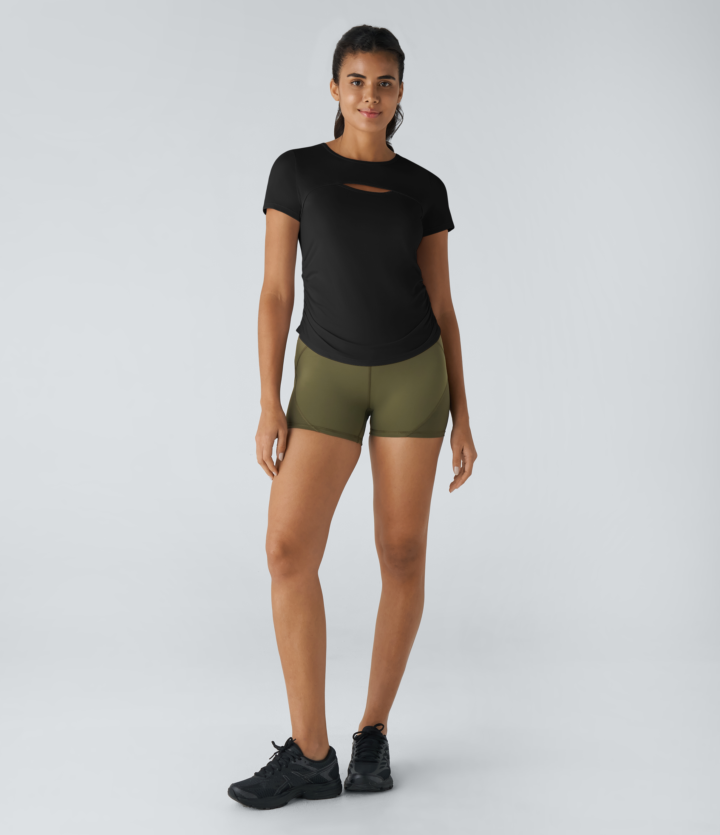 Halara Short Sleeve Cut Out Ruched Quick Dry Workout Sports Top Tank Top - Black - XL golf tops halter top tunic tops sleeveless tops 