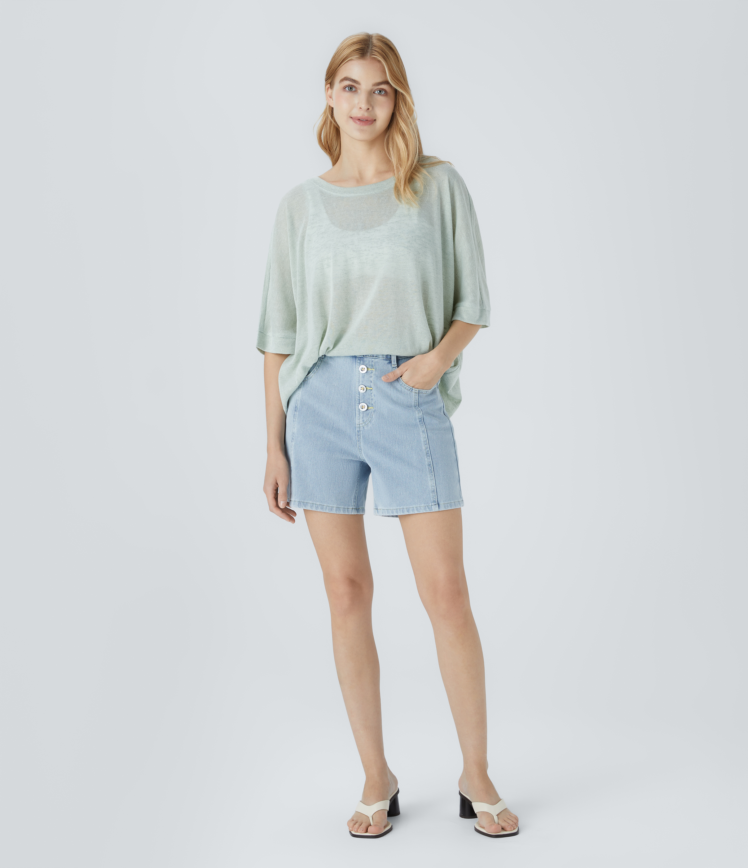 Halara Asymmetric Split Hem Sheer Oversize Casual Top Tank Top - Chalk Blue - XS golf tops halter top tunic tops sleeveless tops backless top 