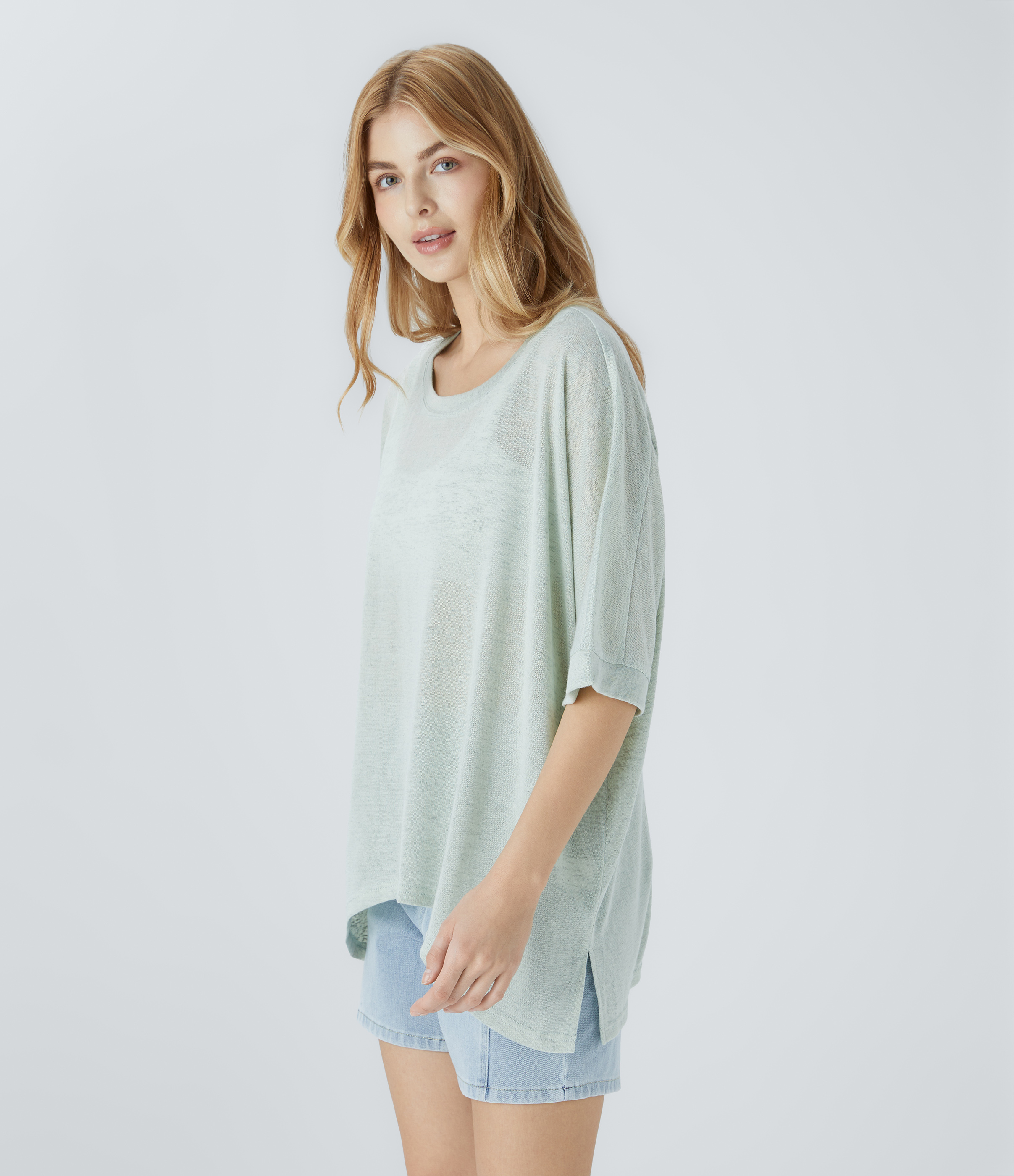 Halara Asymmetric Split Hem Sheer Oversize Casual Top Tank Top - Chalk Blue - XS golf tops halter top tunic tops sleeveless tops backless top 