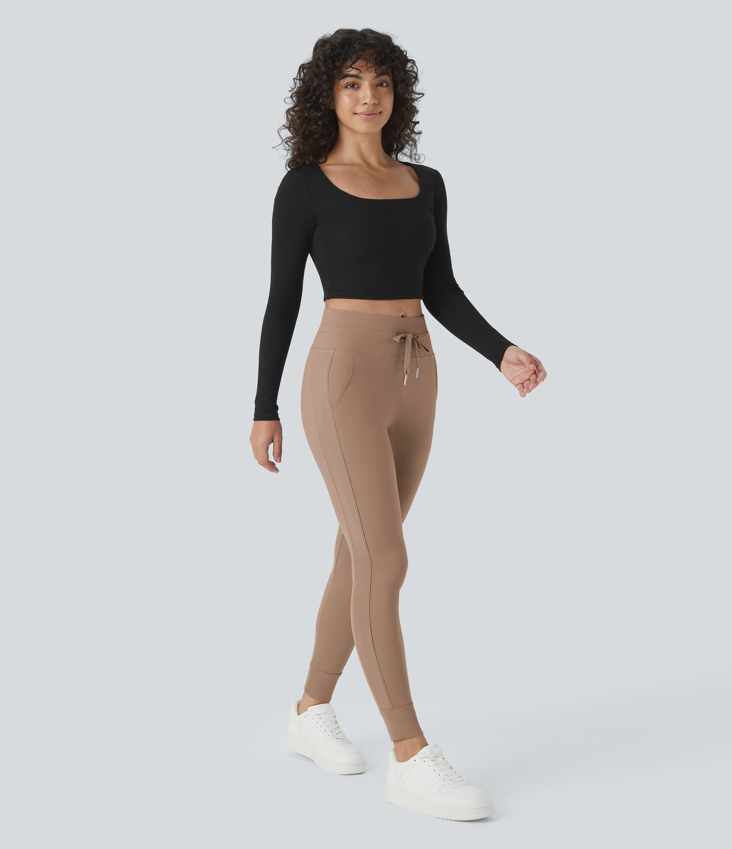 Halara Softlyzeroв„ў Plush High Waisted Drawstring Side Pocket Plain Full Length Joggers  - Burro - M(petite) 