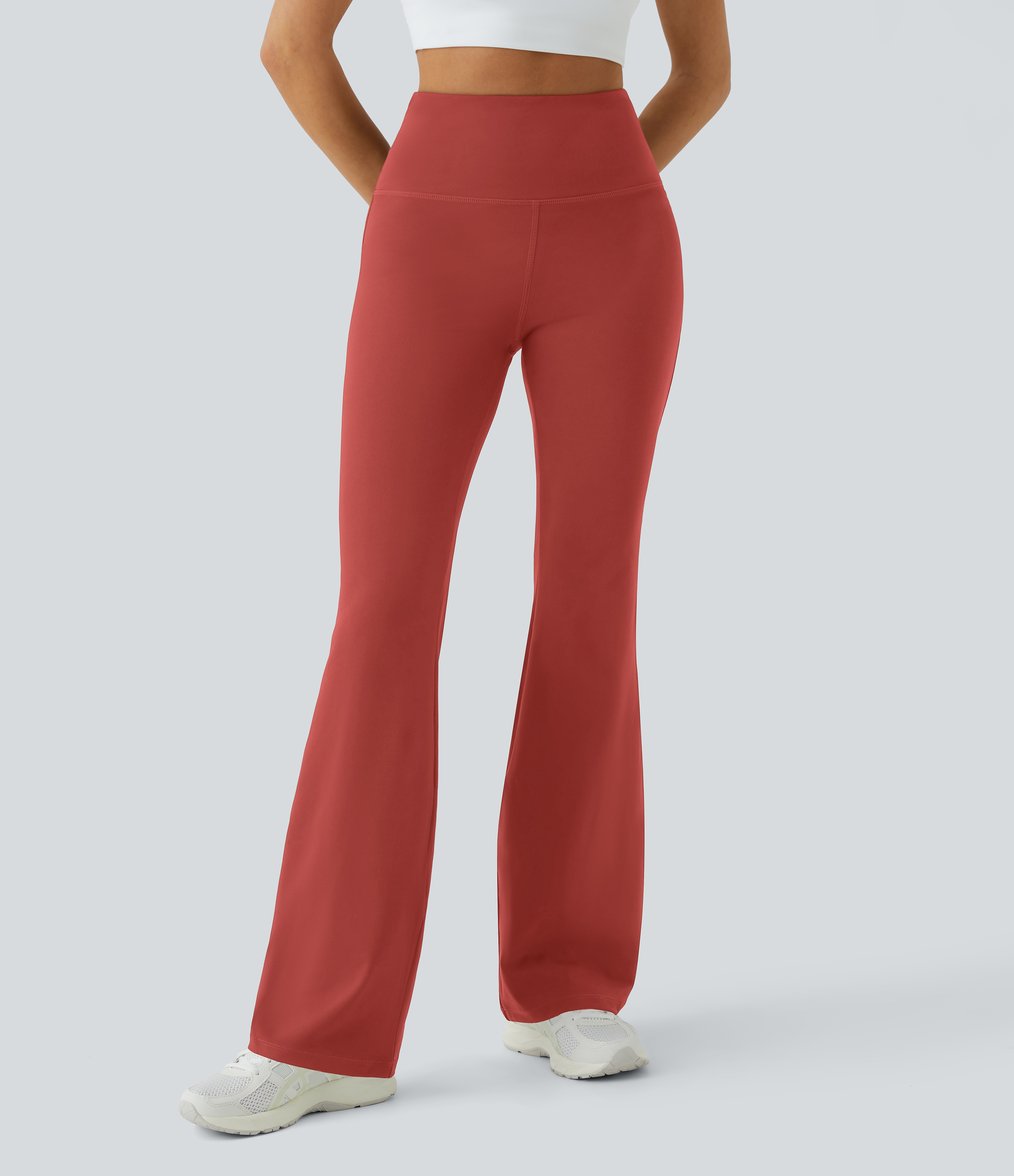 Halara High Waisted Back Pocket Plain Slight Flare Leggings  - Cinnabar - XS(petite) gym leggings leggings with pockets 